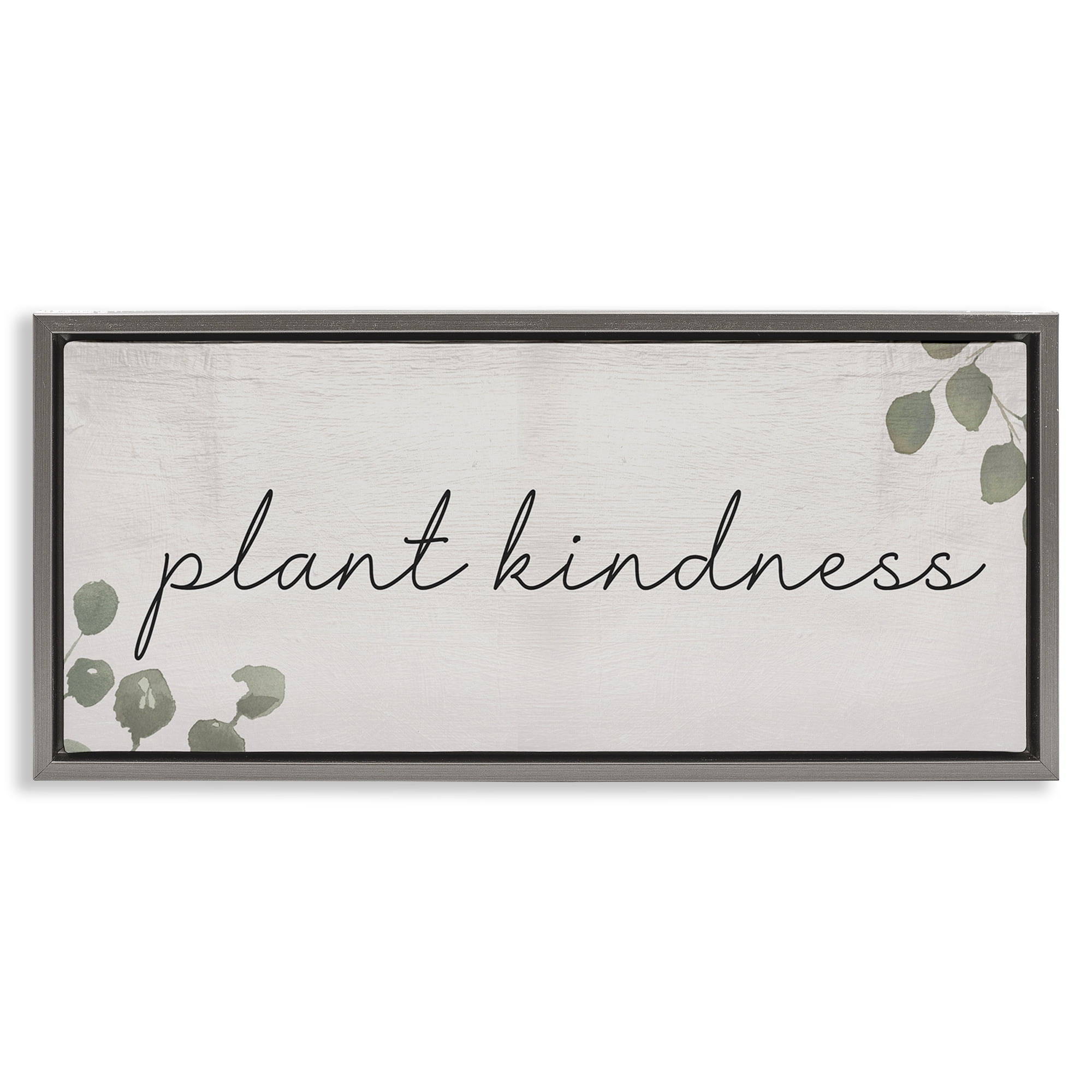 Stupell Industries Plant Kindness Phrase Plants & Flowers Painting Gray Floater Framed Canvas Art Print Wall Art, 31 x 14