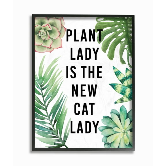 Stupell Industries Plant Lady is the New Cat Lady with Plants Botanical & Floral Painting Black Framed Art Print Wall Art, 16 x 20