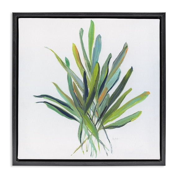 Stupell Industries Contemporary Plant Leaf Sprigs Black Floating Frame Canvas Art, 18 x 18, by Sally Swatland