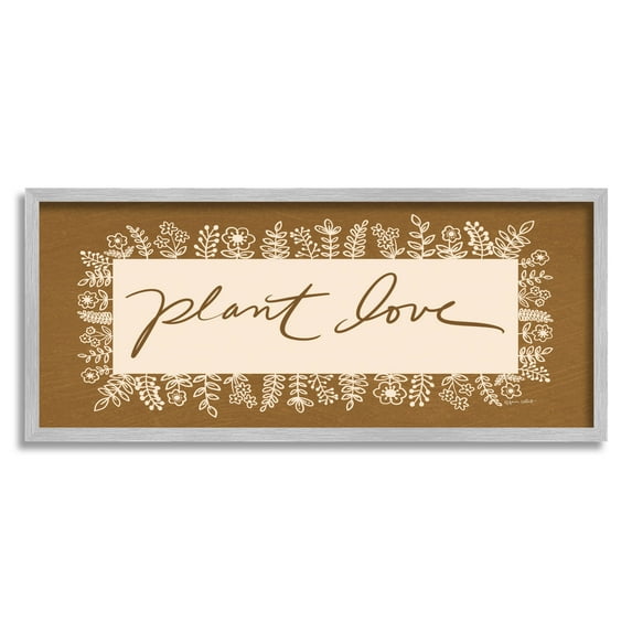 Stupell Industries Plant Love Botanical Phrase Graphic Art Gray Framed Art Print Wall Art, Design by Anna LaPoint