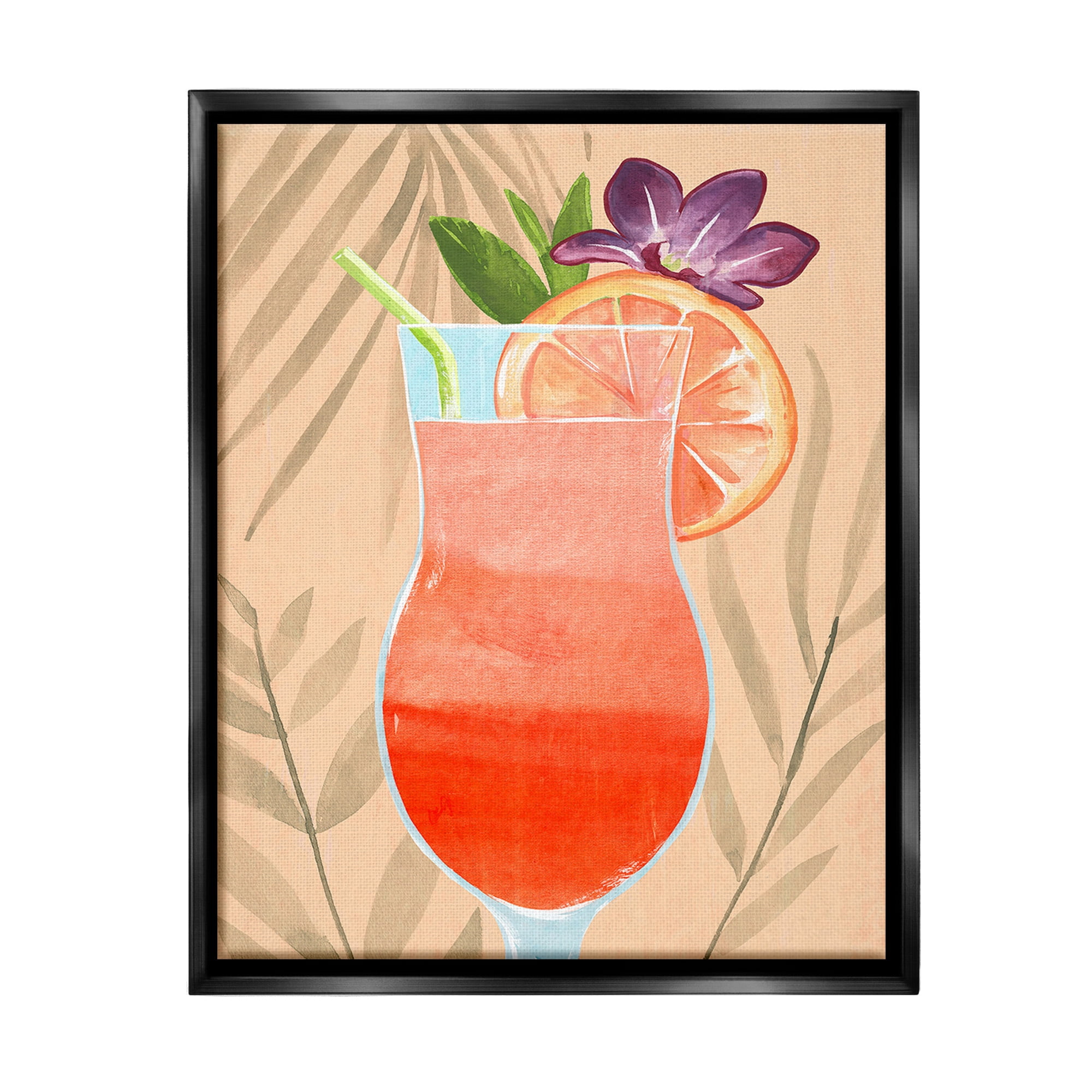 Stupell Industries Plant Patterned Cocktail Food & Beverage Painting Black Floater Framed Canvas Art Print Wall Art, 17 x 21