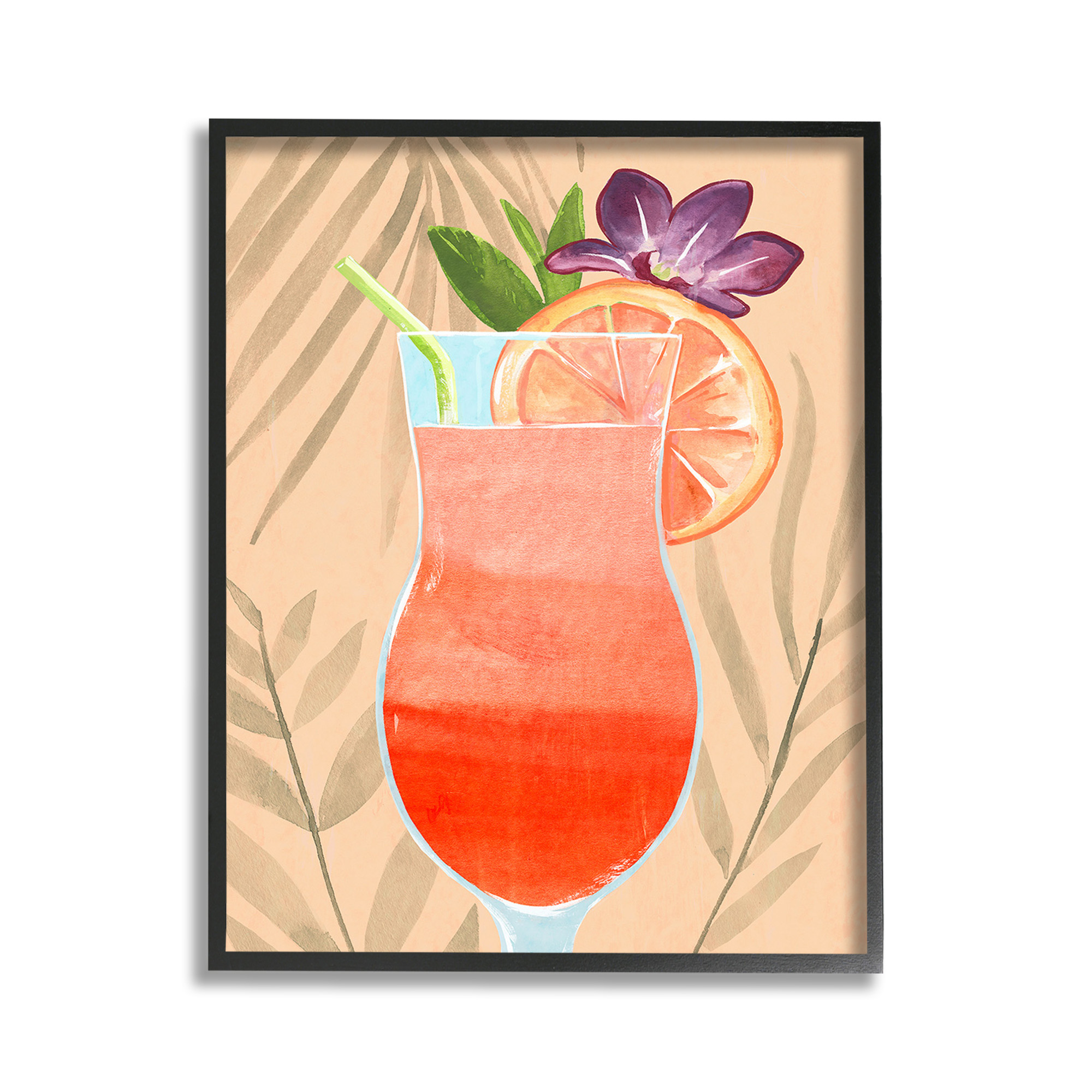 Stupell Industries Plant Patterned Cocktail Food & Beverage Painting Black Framed Art Print Wall Art, 11 x 14