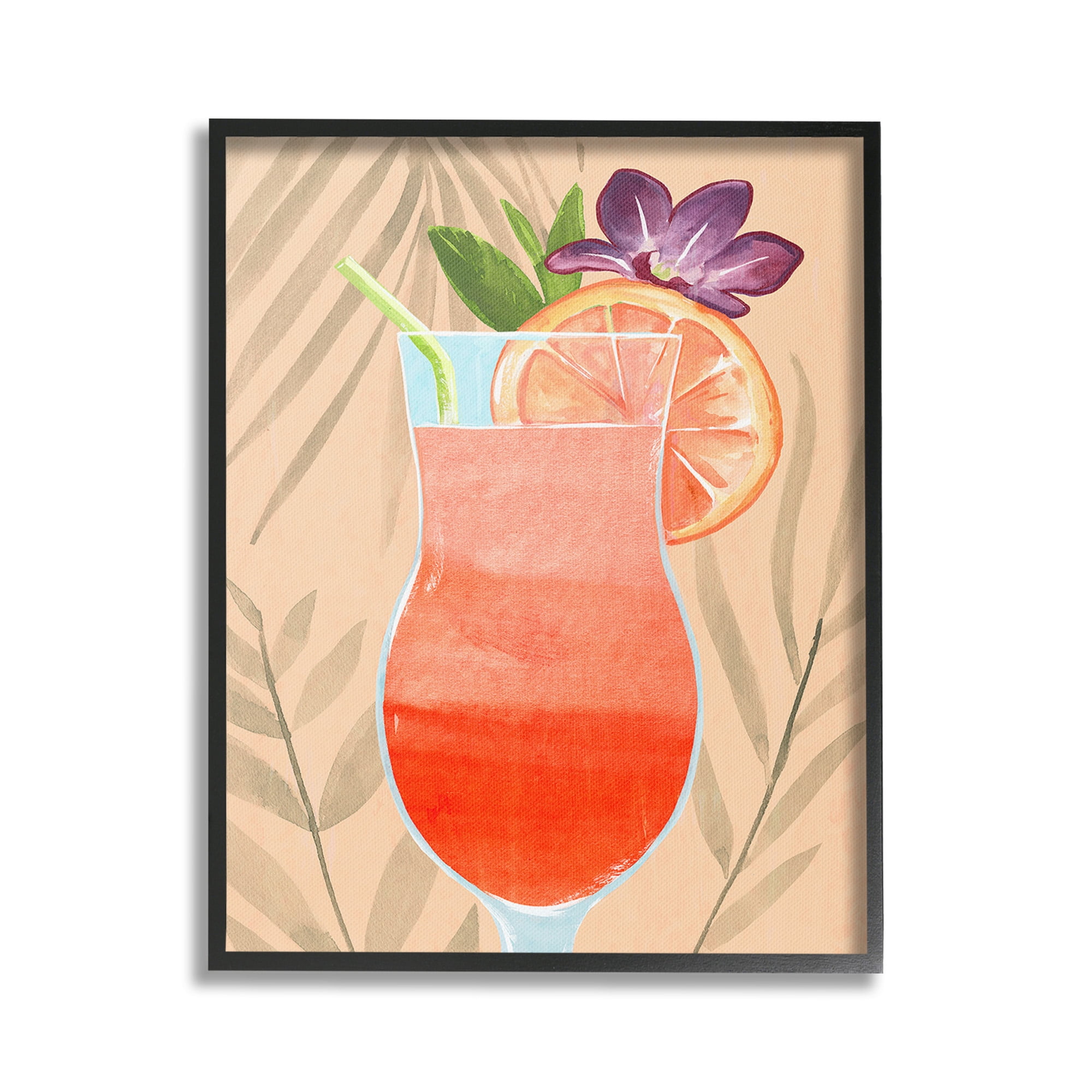 Stupell Industries Plant Patterned Cocktail Food & Beverage Painting Black Framed Art Print Wall Art, 24 x 30