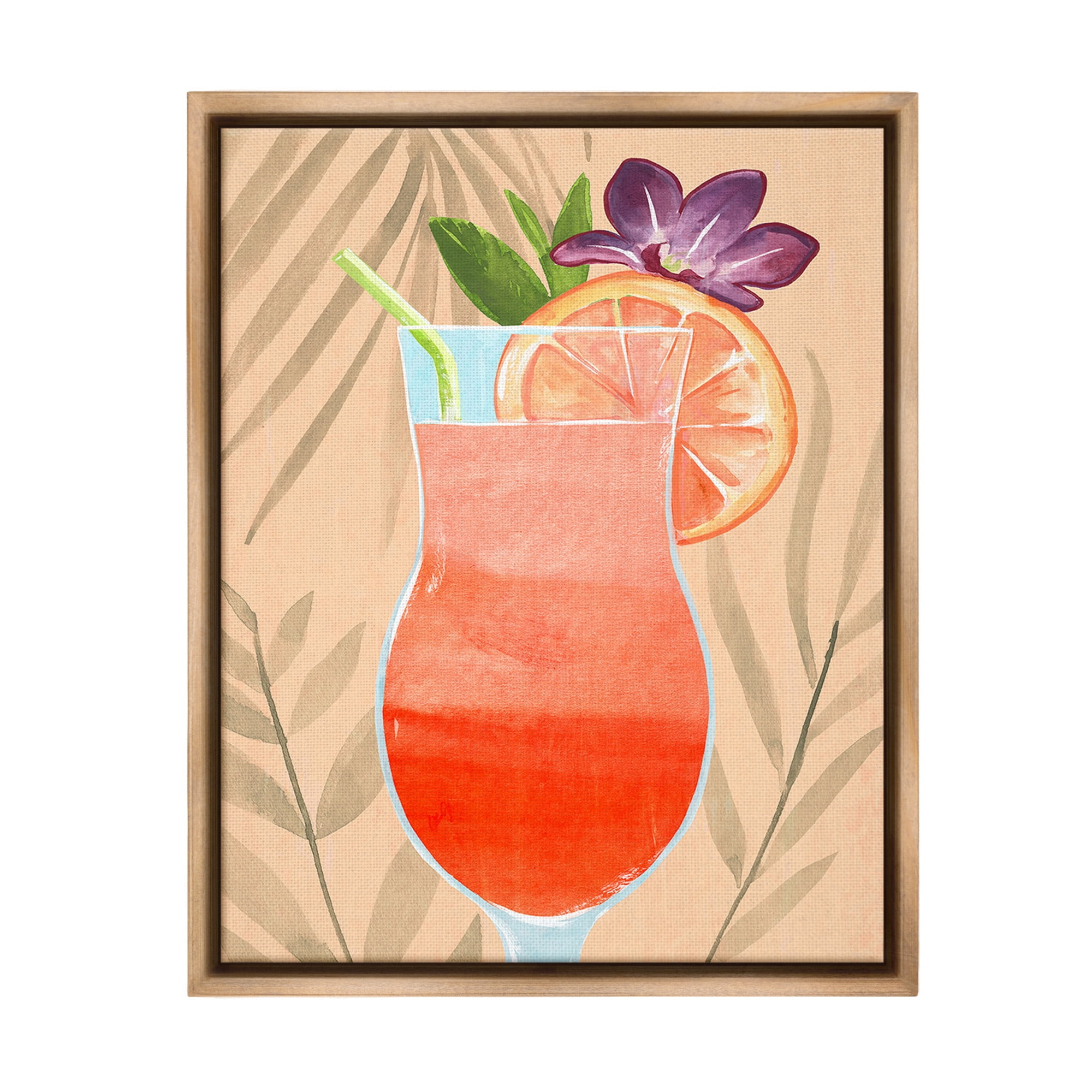 Stupell Industries Plant Patterned Cocktail Food & Beverage Painting Brown Floater Framed Canvas Art Print Wall Art, 25 x 31