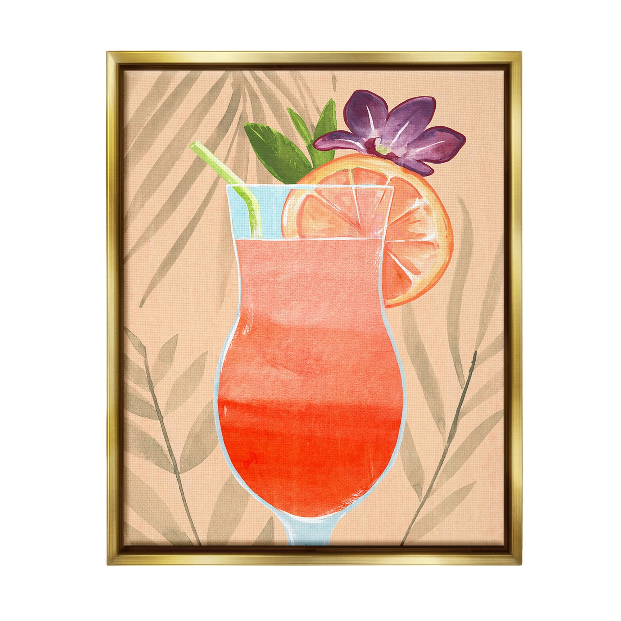 Stupell Industries Plant Patterned Cocktail Food & Beverage Painting Gold Floater Framed Canvas Art Print Wall Art, 17 x 21