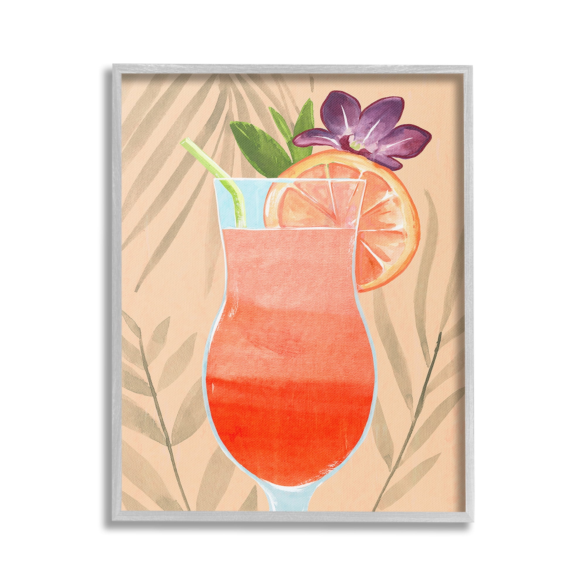 Stupell Industries Plant Patterned Cocktail Food & Beverage Painting Gray Framed Art Print Wall Art, 24 x 30