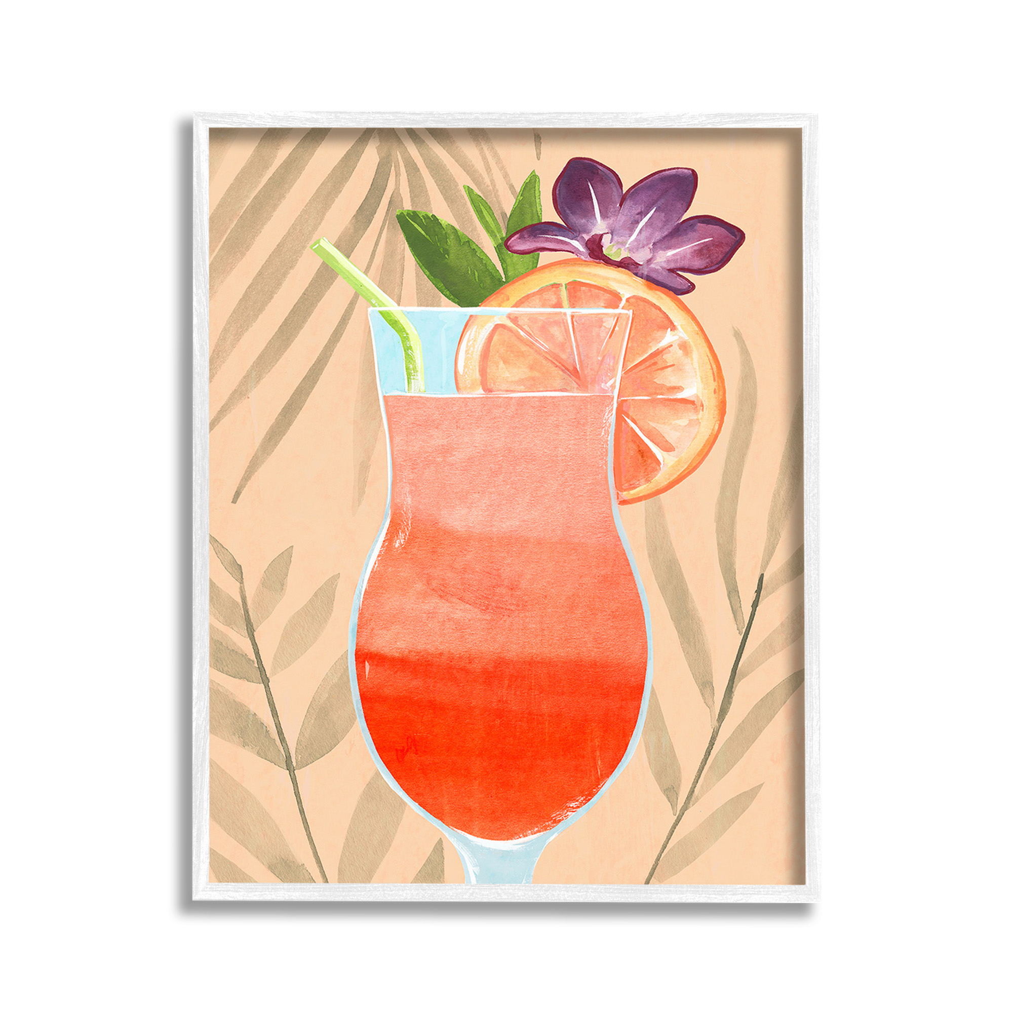 Stupell Industries Plant Patterned Cocktail Food & Beverage Painting White Framed Art Print Wall Art, 11 x 14
