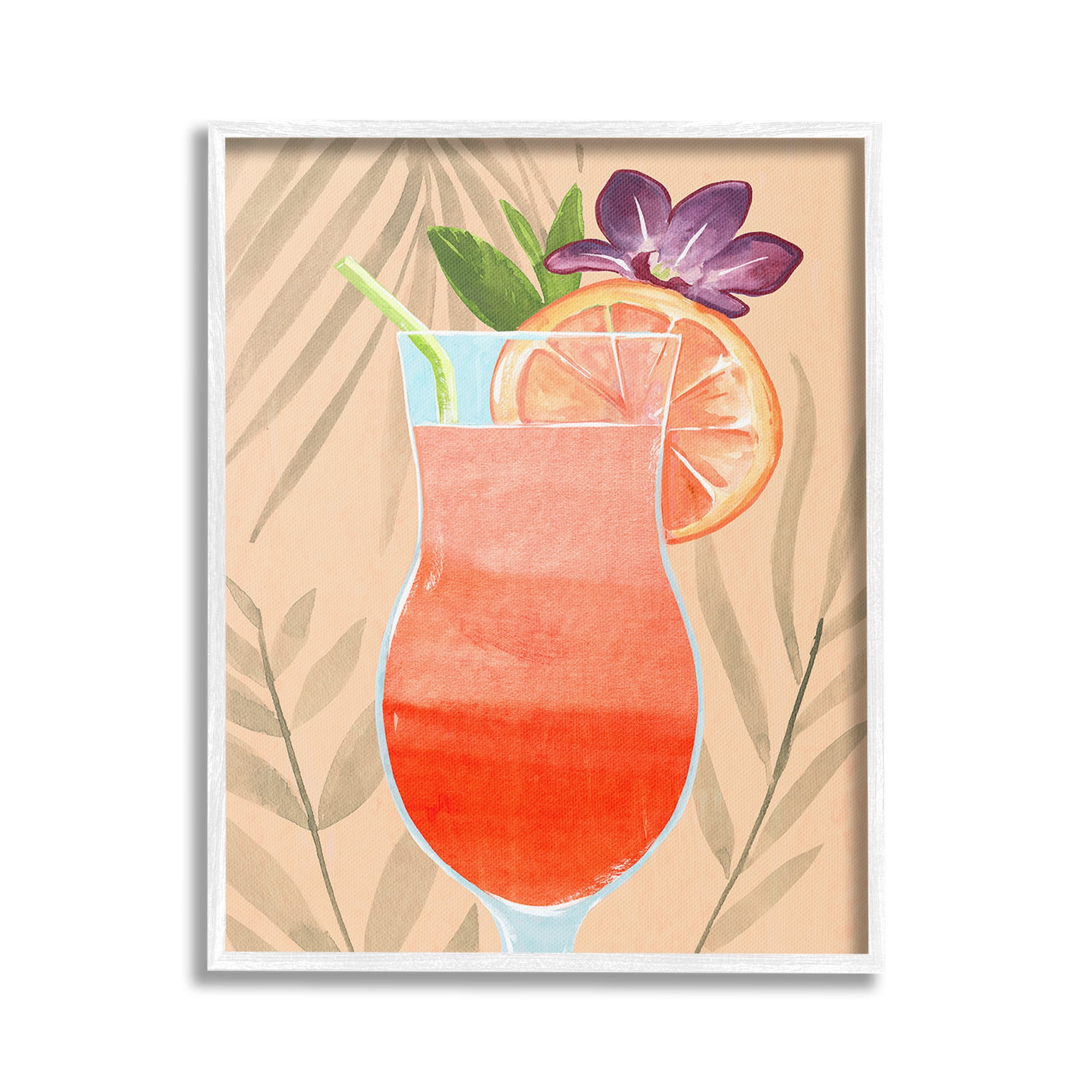 Stupell Industries Plant Patterned Cocktail Food & Beverage Painting White Framed Art Print Wall Art, 16 x 20