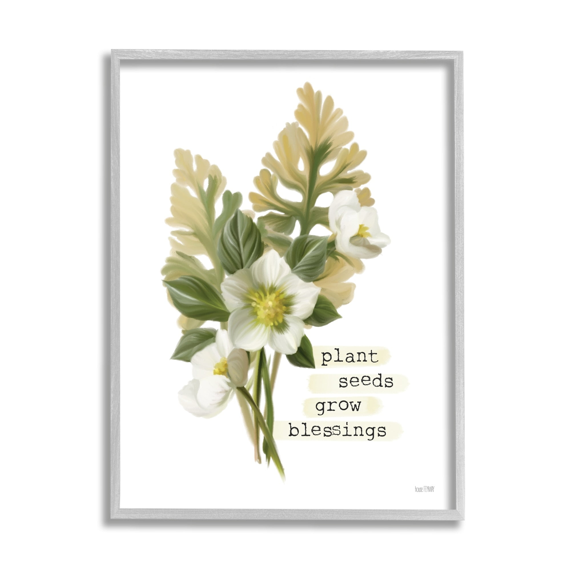 Stupell Industries Plant Seeds Grow Blessings Inspirational Spring Garden Phrase Graphic Art Gray Framed Art Print Wall Art, 24x30, by House Fenway