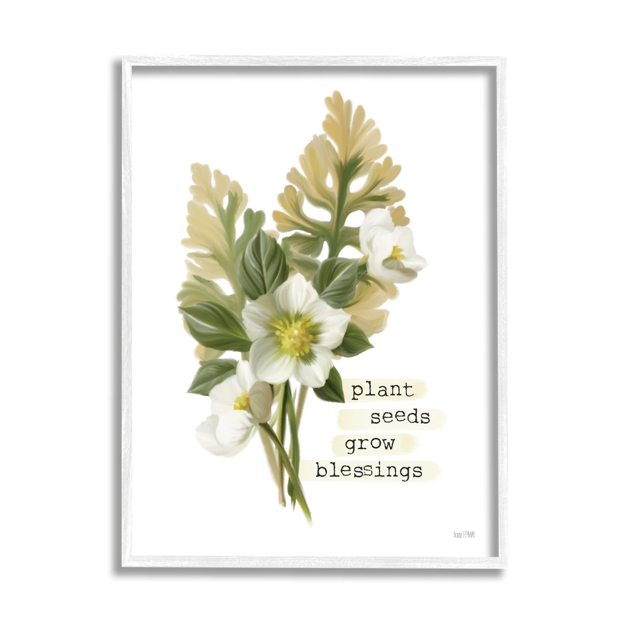 Stupell Industries Plant Seeds Grow Blessings Inspirational Spring Garden Phrase Graphic Art White Framed Art Print Wall Art, 16x20, by House Fenway
