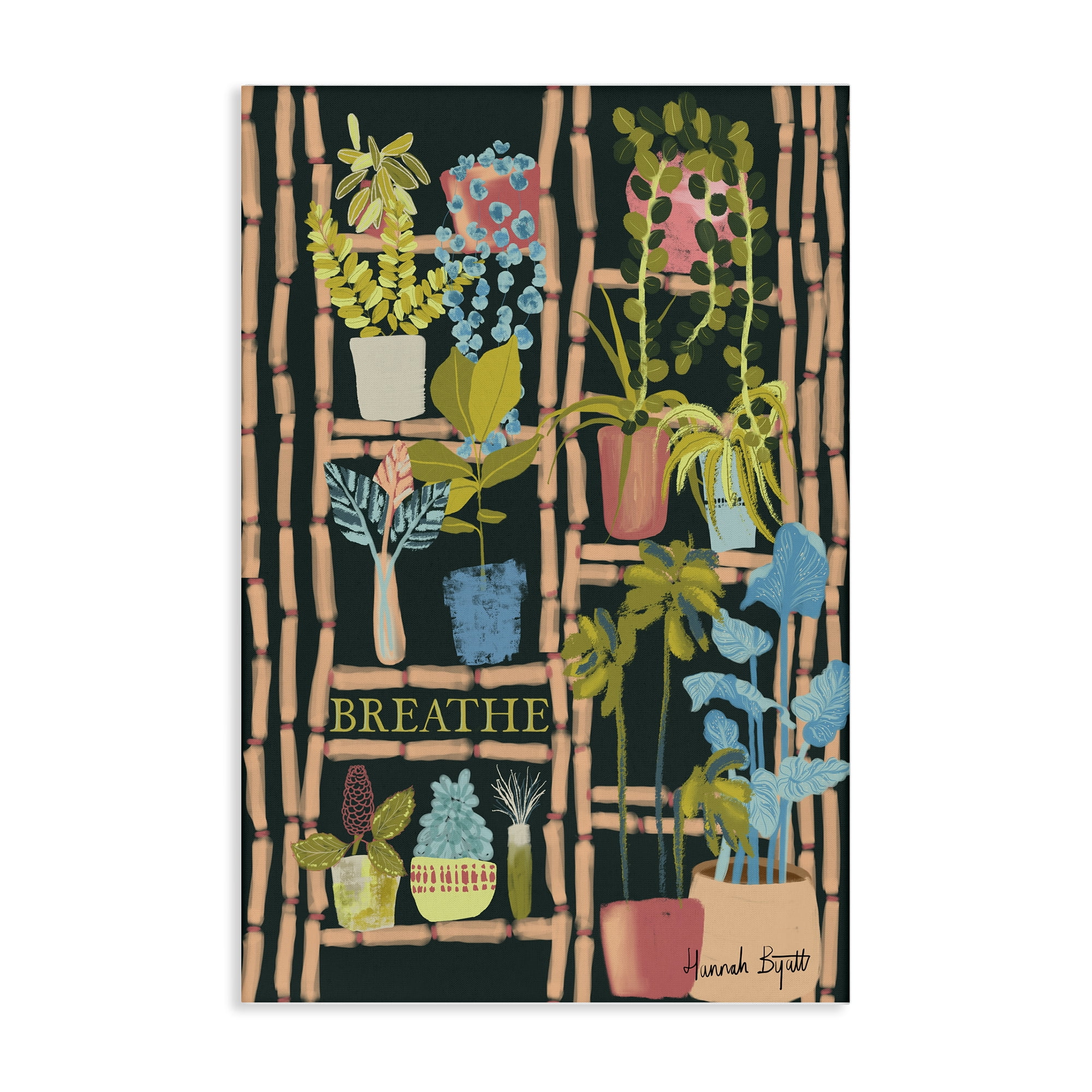 Stupell Industries Plant Shelf on Black Plants & Flowers Painting Wrapped Canvas Art Print Wall Art, 30 x 45