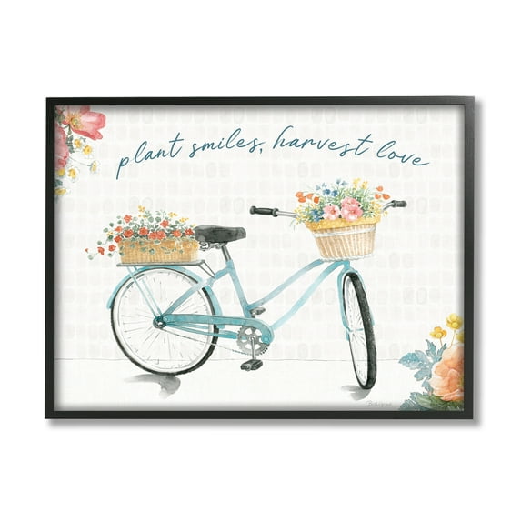 Stupell Industries Plant Smiles Harvest Love Phrase Floral Basket Bicycle, 30 x 24,Design by Beth Grove