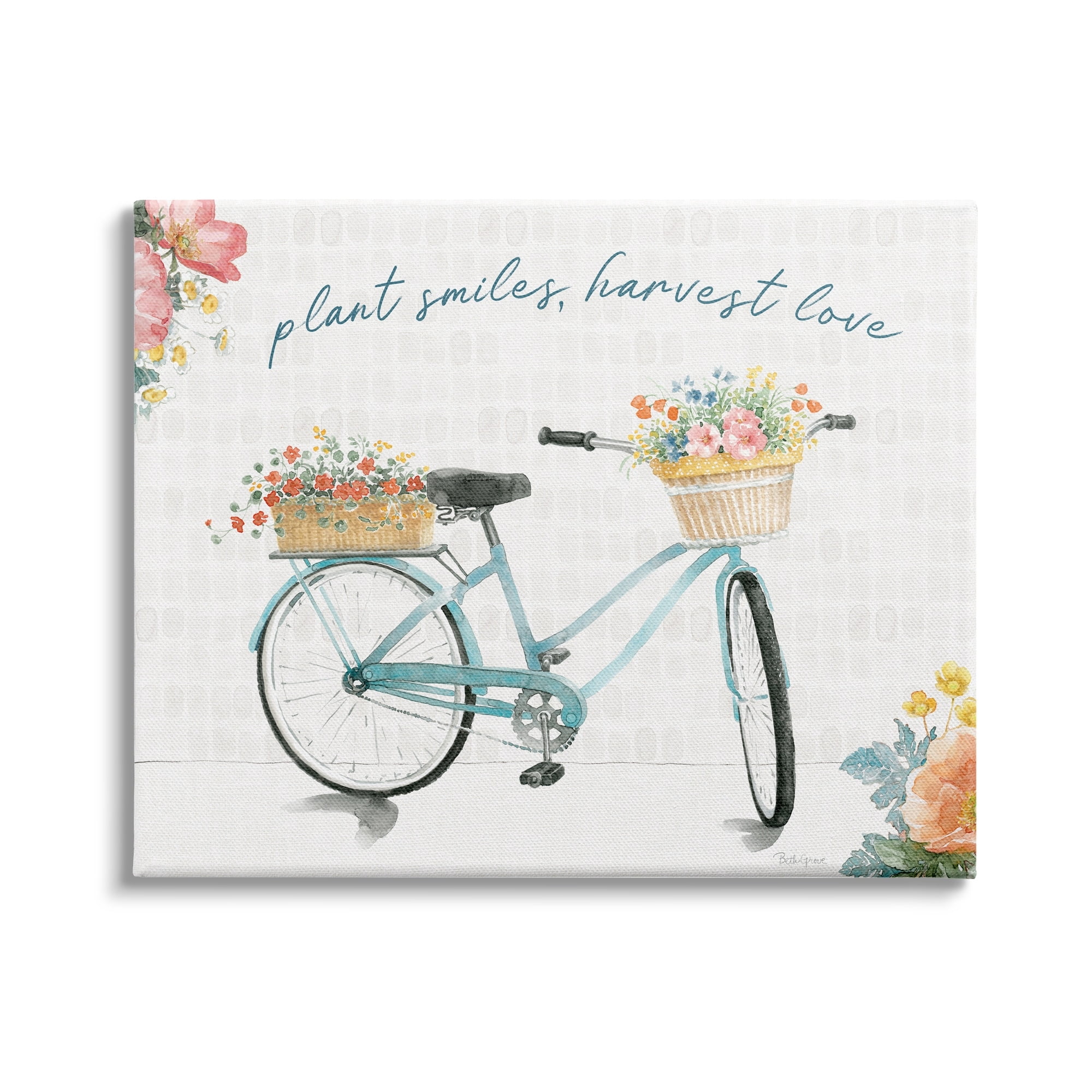 Stupell Industries Plant Smiles Harvest Love Phrase Floral Basket Bicycle, 30 x 24,Design by Beth Grove