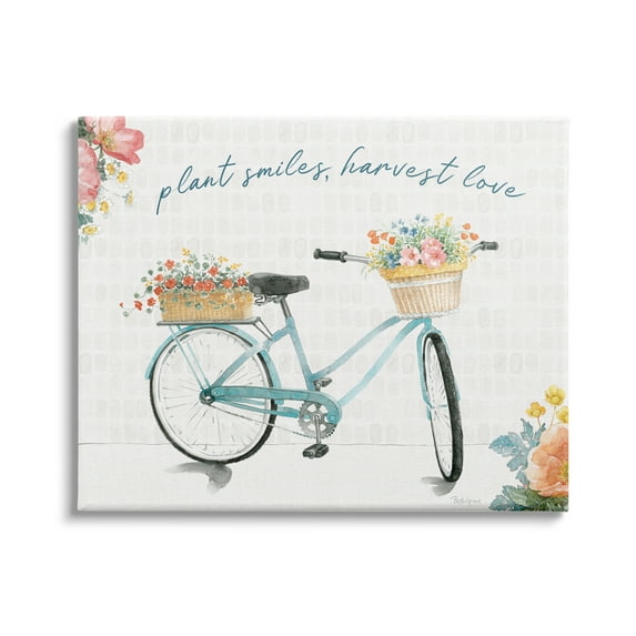 Stupell Industries Plant Smiles Harvest Love Phrase Floral Basket Bicycle, 48 x 36,Design by Beth Grove