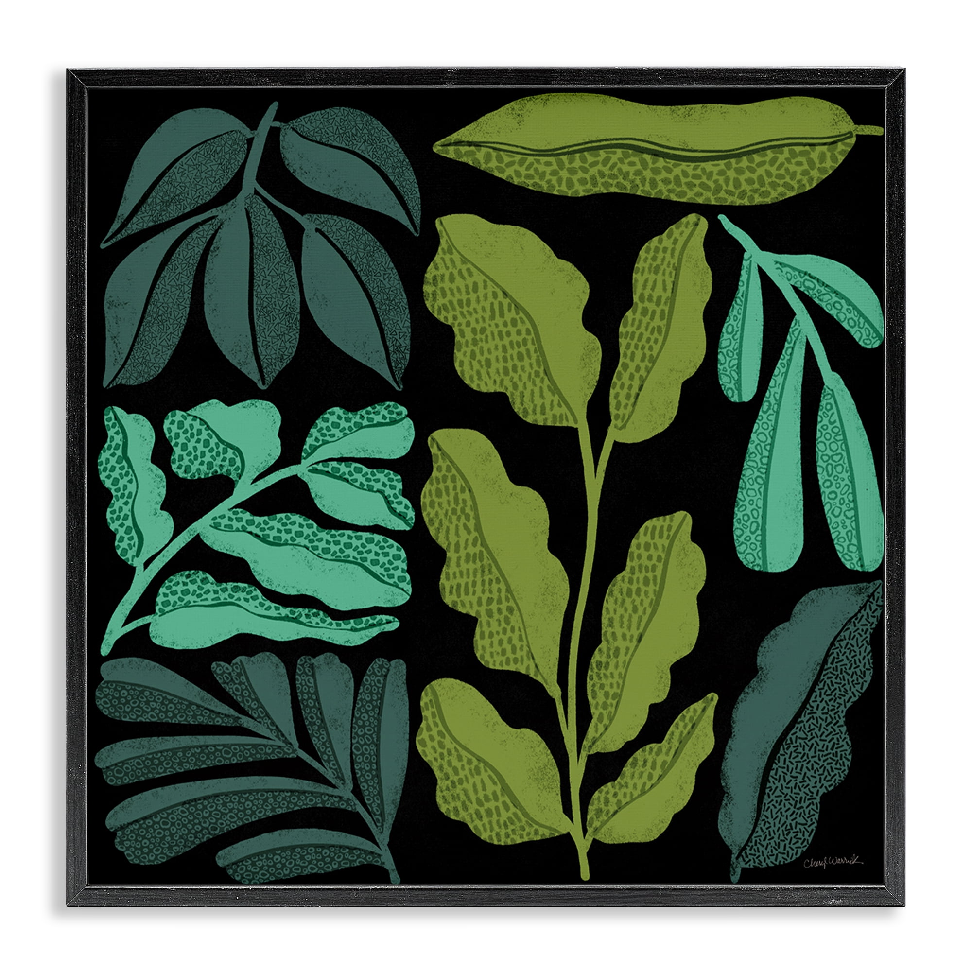 Stupell Industries Plant Sprig Collage Plants & Flowers Painting Black Framed Art Print Wall Art, 24 x 24