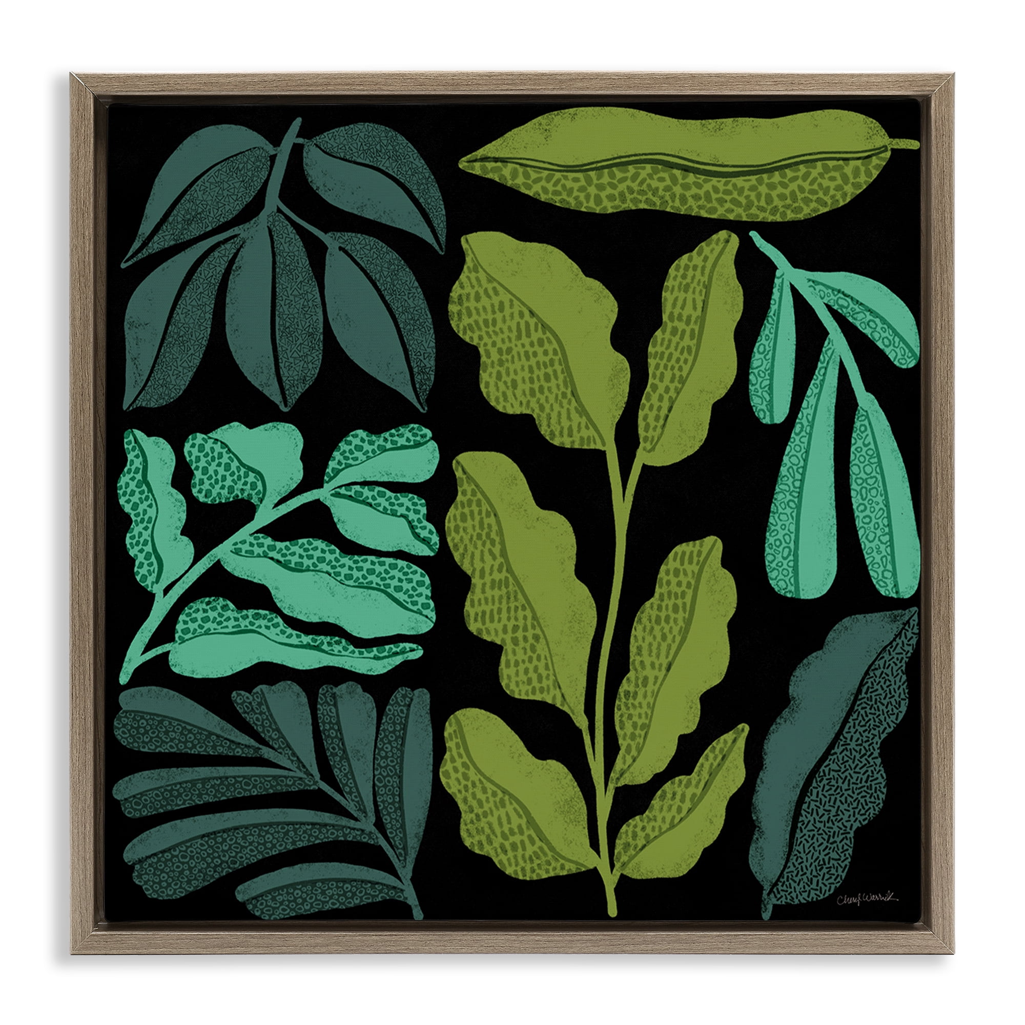 Stupell Industries Plant Sprig Collage Plants & Flowers Painting Brown Floater Framed Canvas Art Print Wall Art, 25 x 25