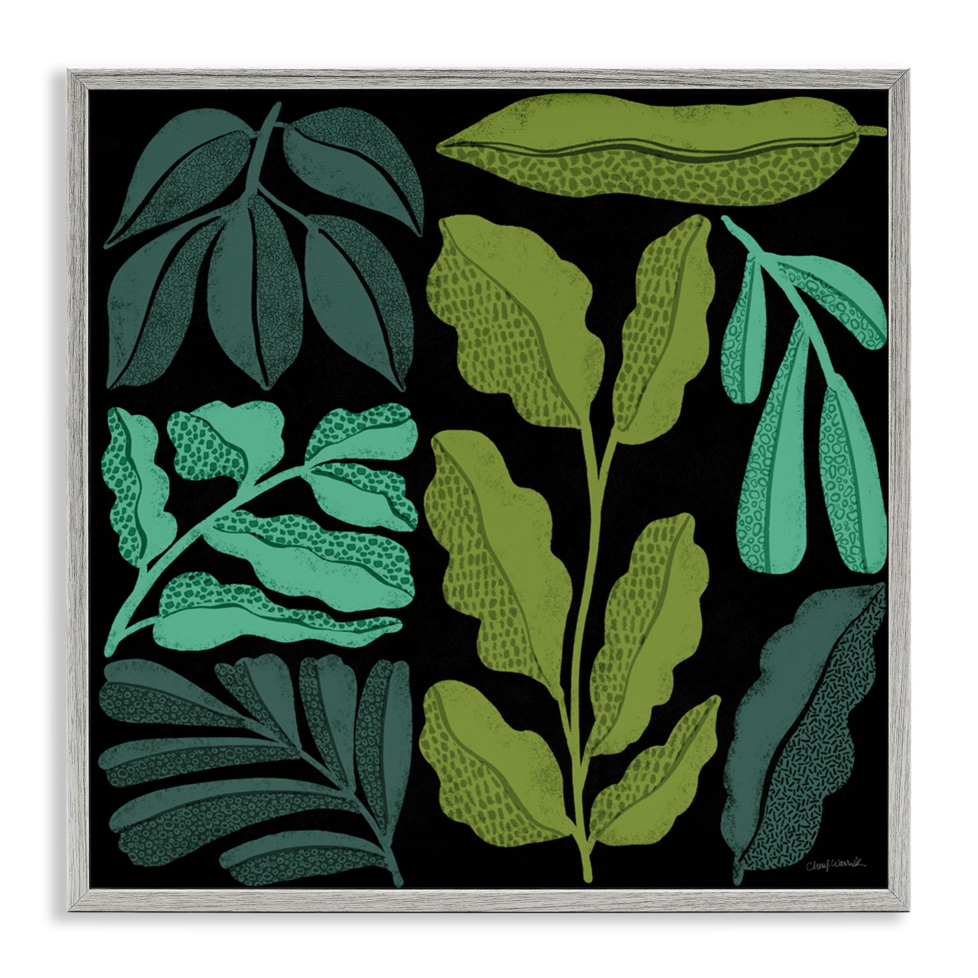Stupell Industries Plant Sprig Collage Plants & Flowers Painting Gray Framed Art Print Wall Art, 17 x 17