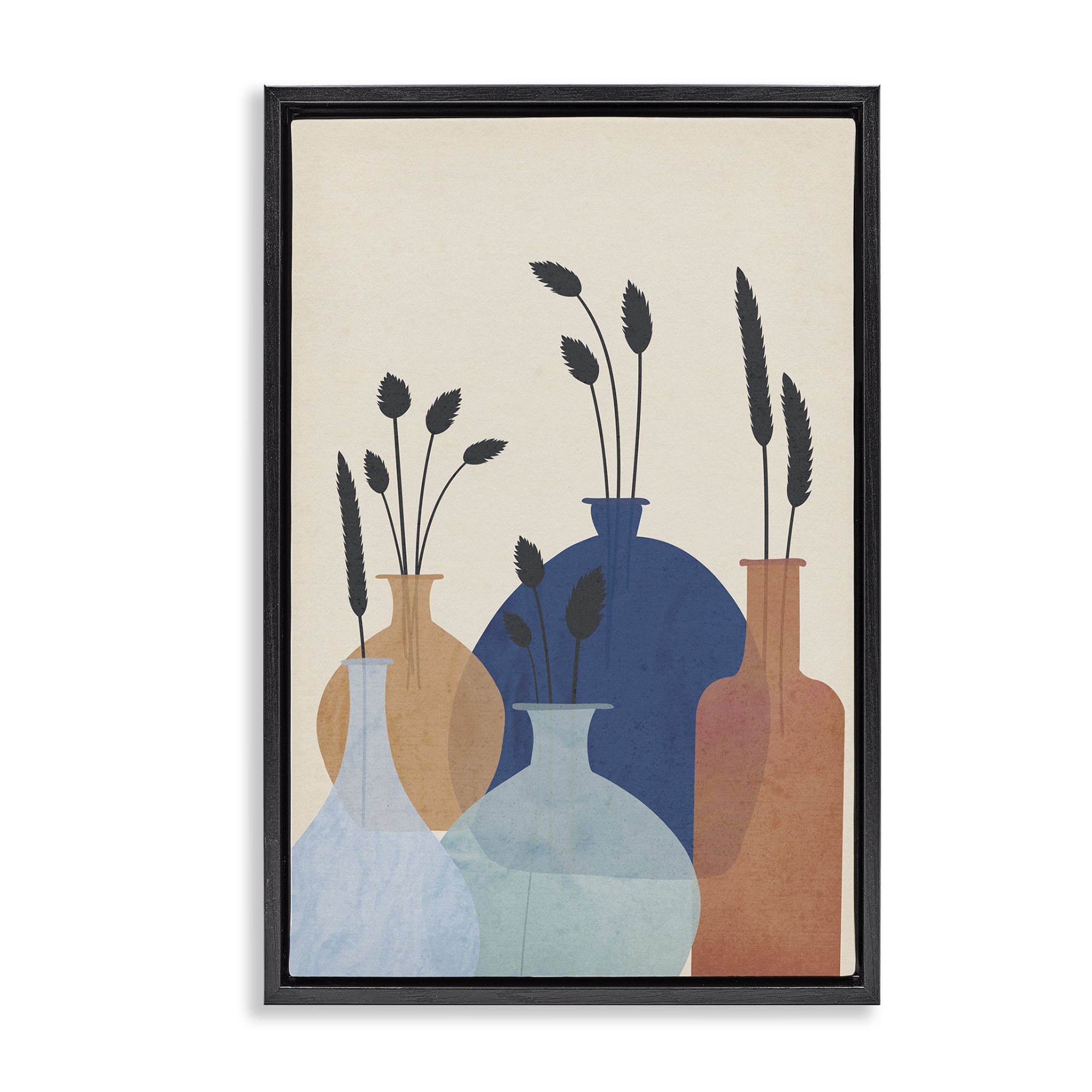 Stupell Industries Plant Sprigs Vases Plants & Flowers Painting Black Floater Framed Canvas Art Print Wall Art, 21 x 31