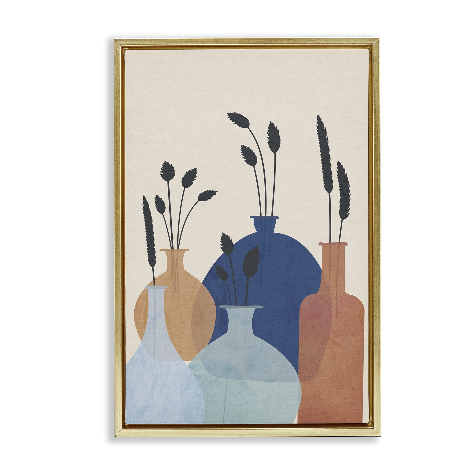 Stupell Industries Plant Sprigs Vases Plants & Flowers Painting Gold Floater Framed Canvas Art Print Wall Art, 21 x 31