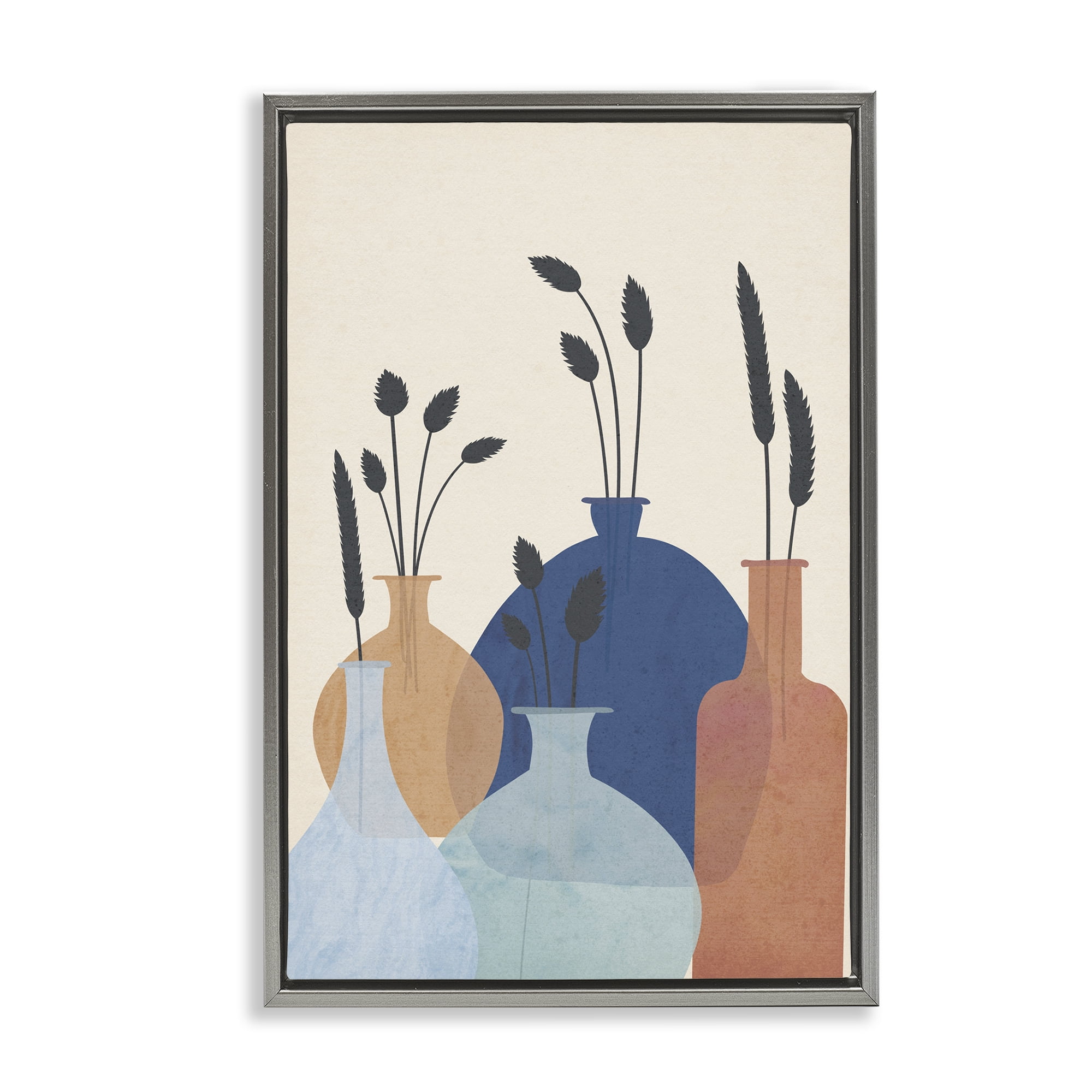 Stupell Industries Plant Sprigs Vases Plants & Flowers Painting Gray Floater Framed Canvas Art Print Wall Art, 21 x 31