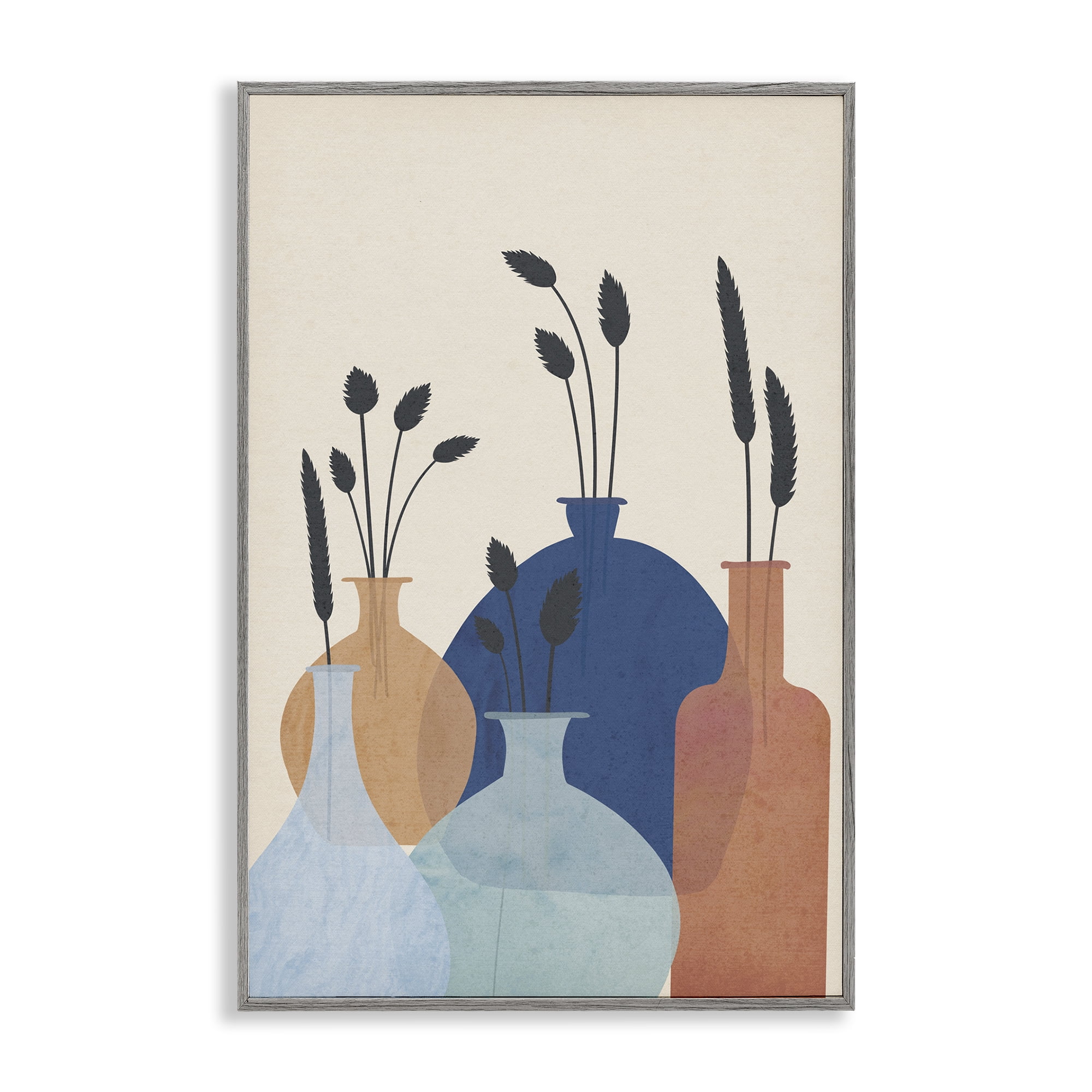 Stupell Industries Plant Sprigs Vases Plants & Flowers Painting Gray Framed Art Print Wall Art, 20 x 30