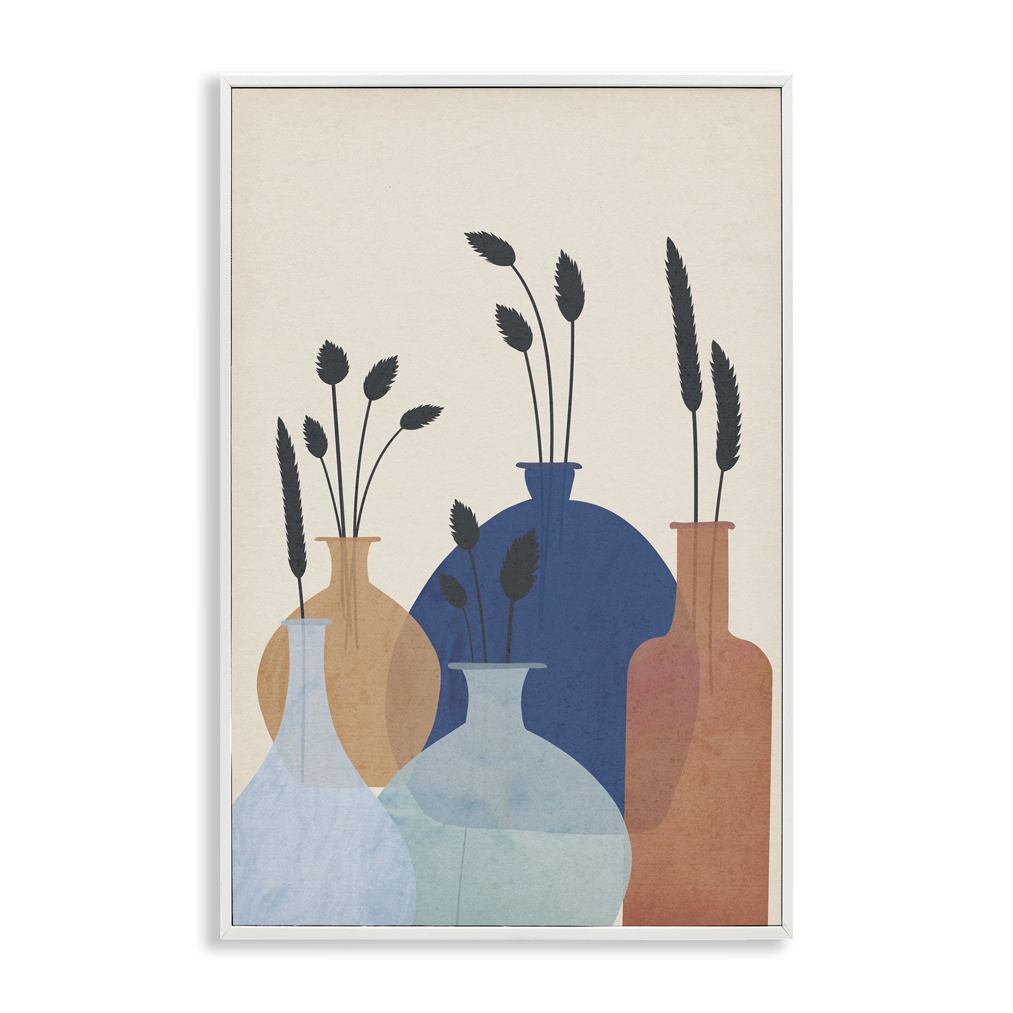 Stupell Industries Plant Sprigs Vases Plants & Flowers Painting White Framed Art Print Wall Art, 12 x 18