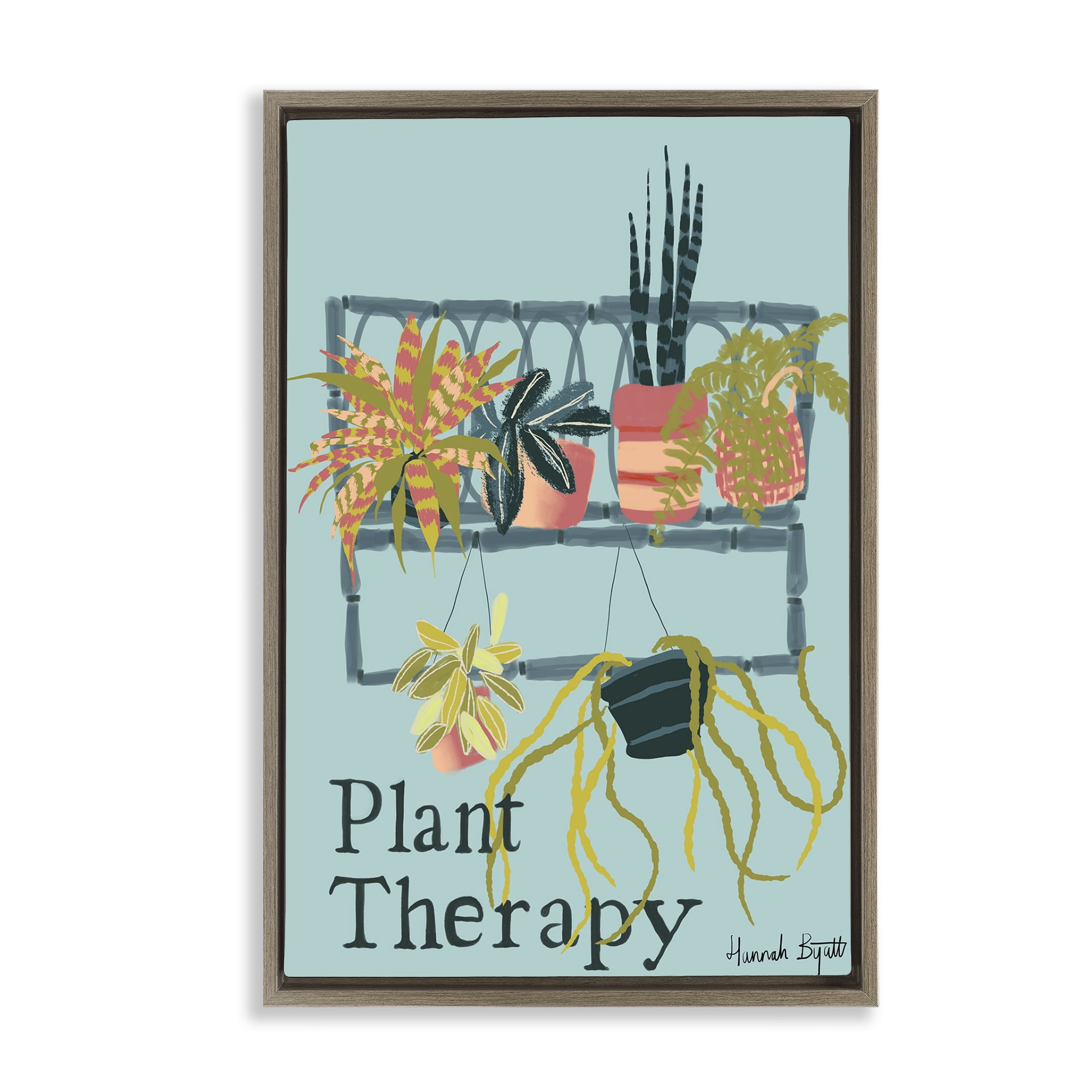 Stupell Industries Plant Therapy Shelf Plants & Flowers Painting Brown Floater Framed Canvas Art Print Wall Art, 17 x 25