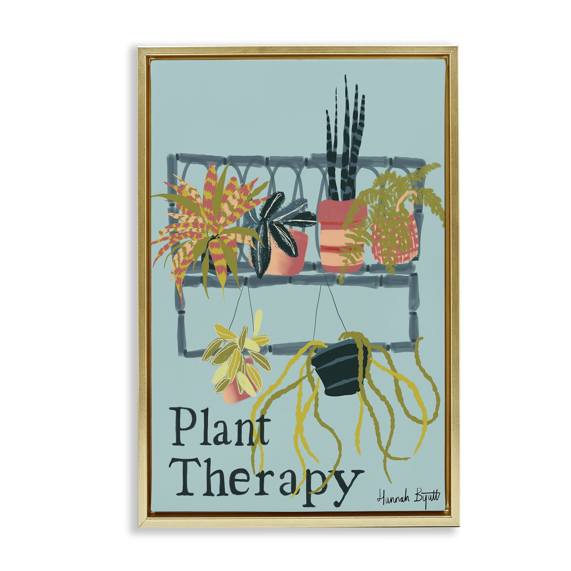 Stupell Industries Plant Therapy Shelf Plants & Flowers Painting Gold Floater Framed Canvas Art Print Wall Art, 17 x 25