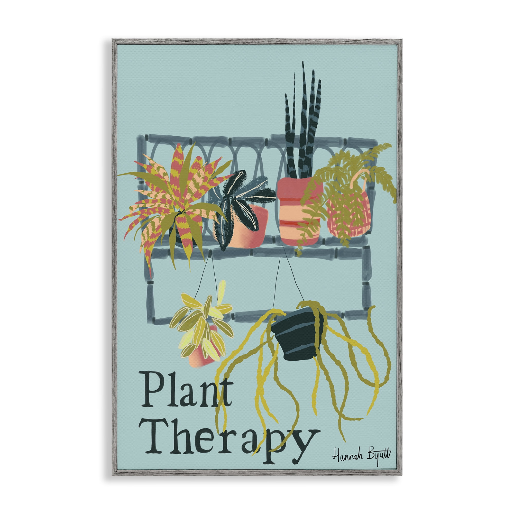 Stupell Industries Plant Therapy Shelf Plants & Flowers Painting Gray Framed Art Print Wall Art, 16 x 24