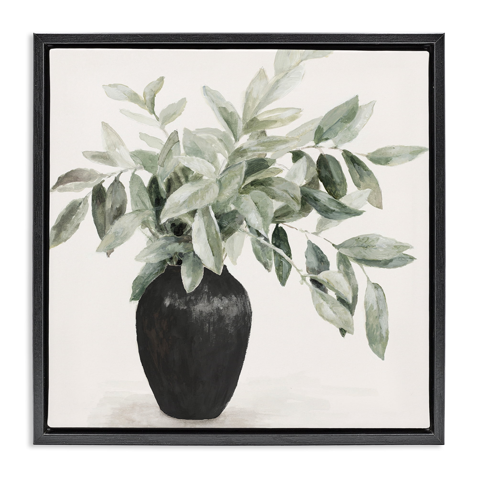 Stupell Industries Plant in Black Vase Botanical & Floral Painting Black Floater Framed Art Print Wall Art, 25 x 25