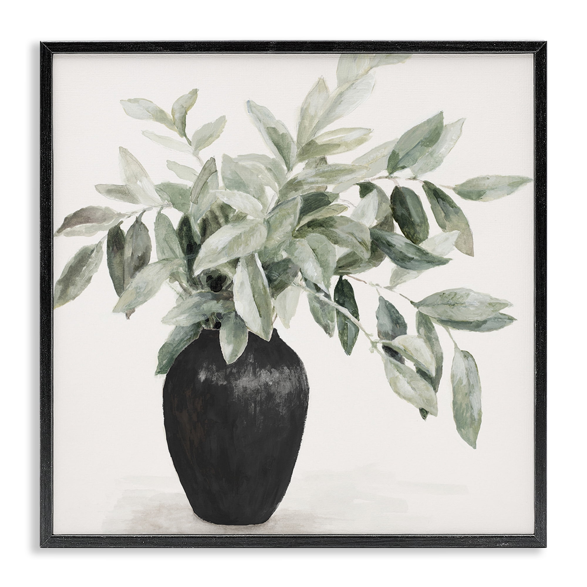 Stupell Industries Plant in Black Vase Botanical & Floral Painting Black Framed Art Print Wall Art, 24 x 24