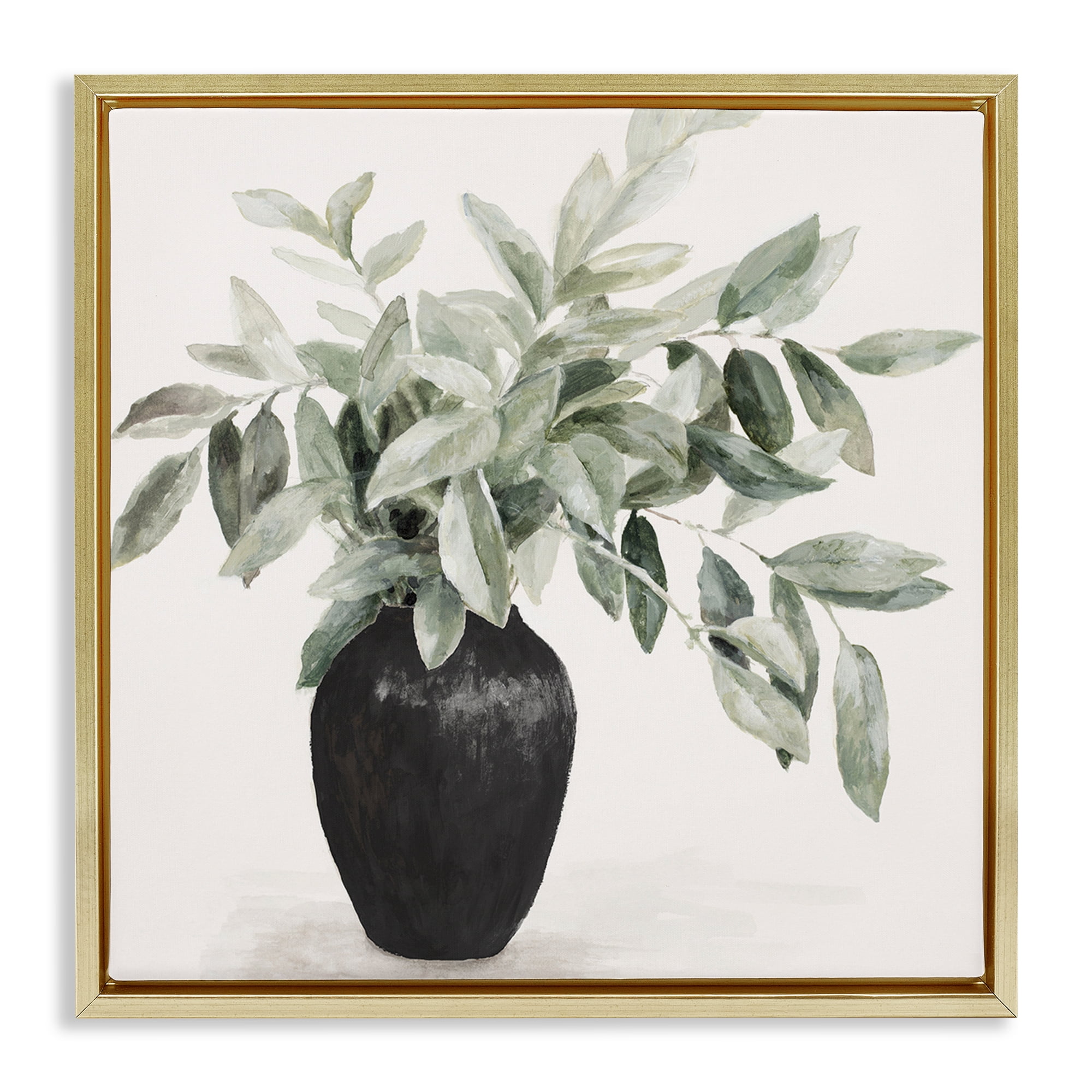 Stupell Industries Plant in Black Vase Botanical & Floral Painting Gold Floater Framed Art Print Wall Art, 25 x 25