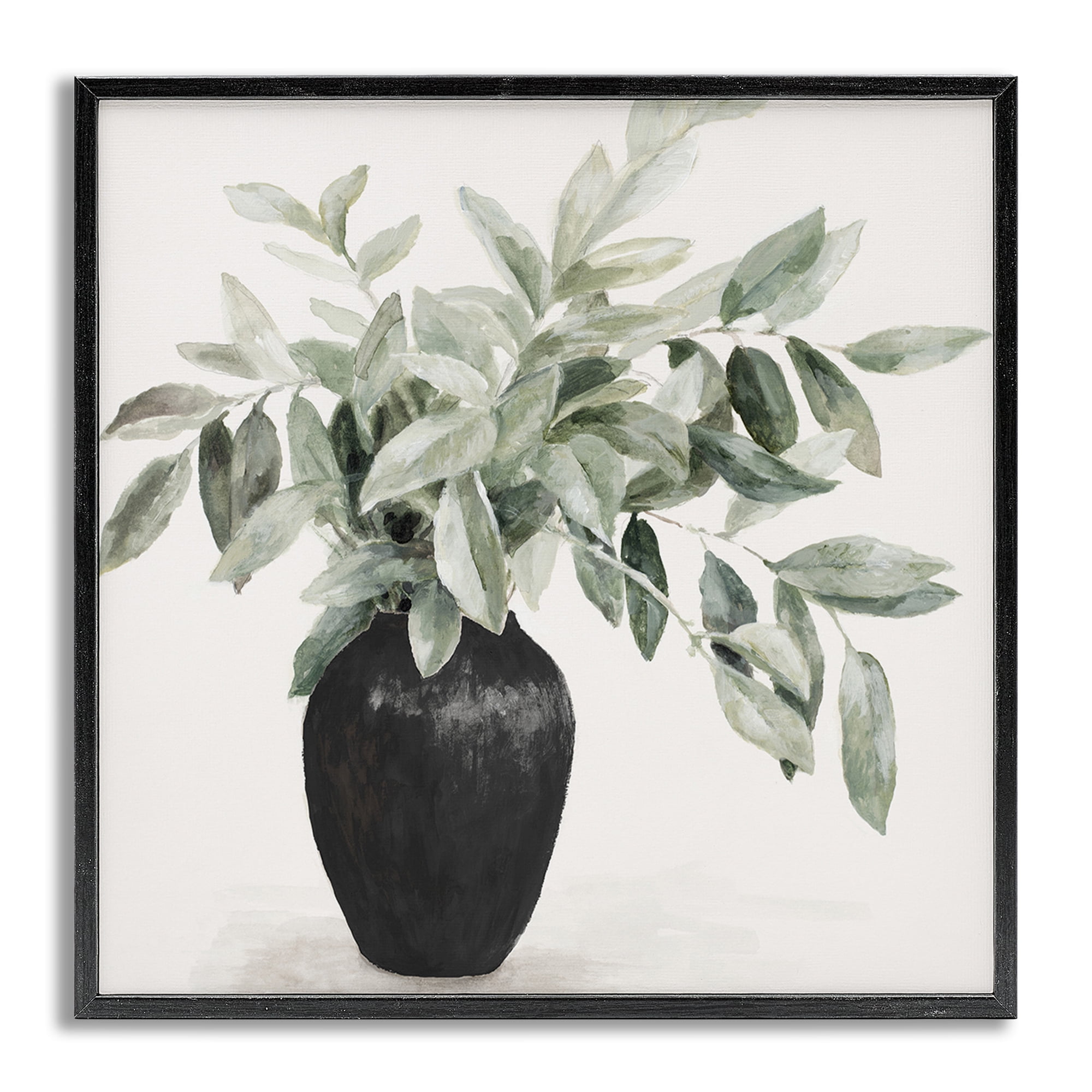 Stupell Industries Plant in Black Vase Botanical & Floral Painting Gray Framed Art Print Wall Art, 24 x 24