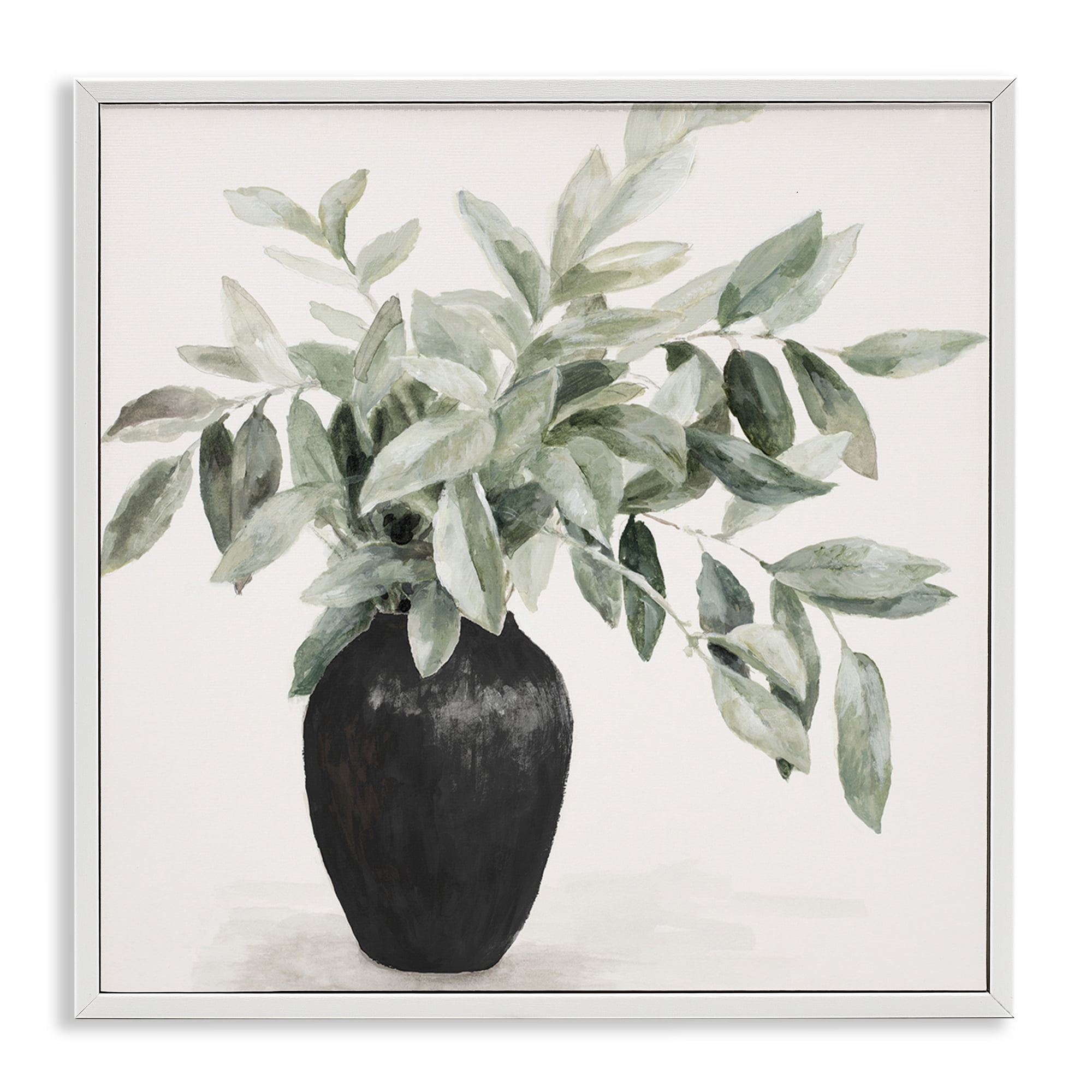 Stupell Industries Plant in Black Vase Botanical & Floral Painting White Framed Art Print Wall Art, 17 x 17