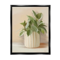 Stupell Industries Plant in Striped Pottery Botanical & Floral Painting Black Floater Framed Canvas Art Print Wall Art, 17 x 21
