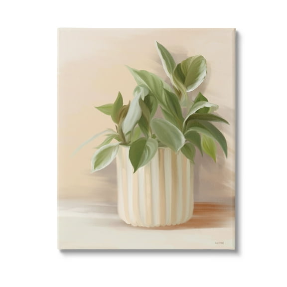 Stupell Industries Plant in Striped Pottery Botanical & Floral Painting Gallery Wrapped Canvas Art Print Wall Art, 16 x 20