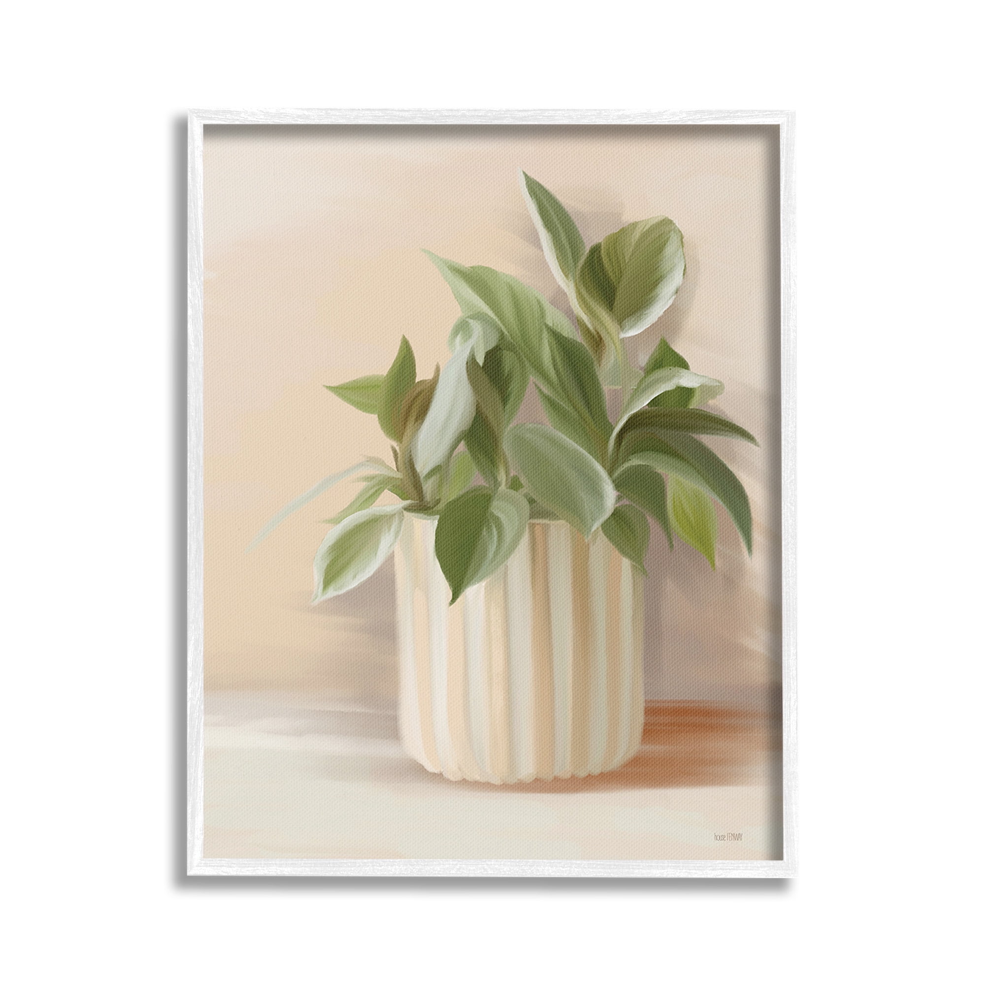 Stupell Industries Plant in Striped Pottery Botanical & Floral Painting White Framed Art Print Wall Art, 24 x 30