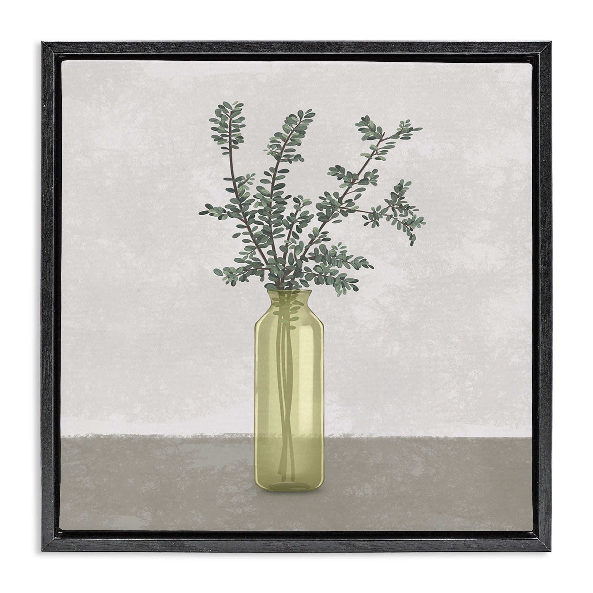 Stupell Industries Plant in Vase Neutral Grey Design Botanical & Floral Painting Black Floater Framed Canvas Art Print Wall Art, 25 x 25