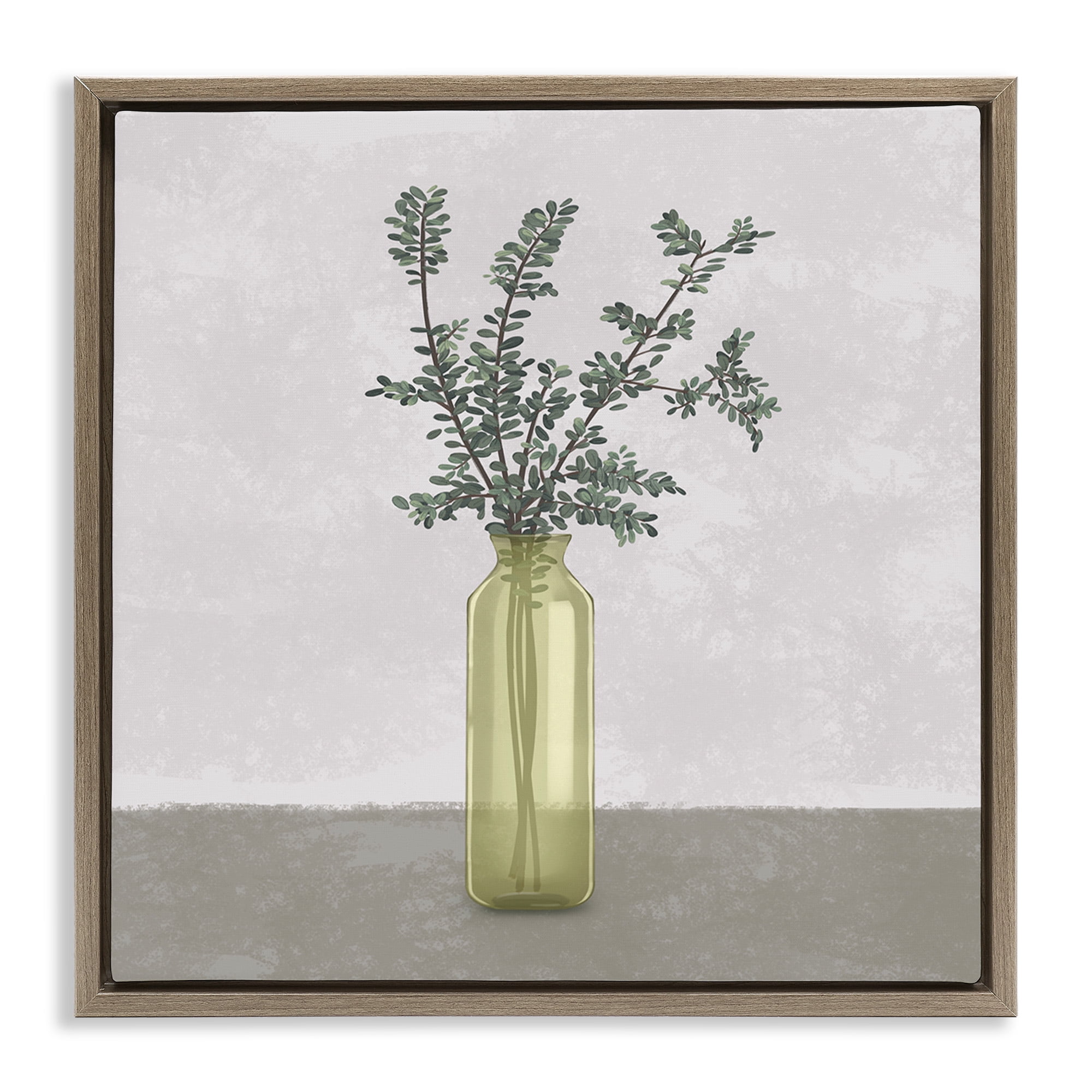 Stupell Industries Plant in Vase Neutral Grey Design Botanical & Floral Painting Brown Floater Framed Canvas Art Print Wall Art, 18 x 18
