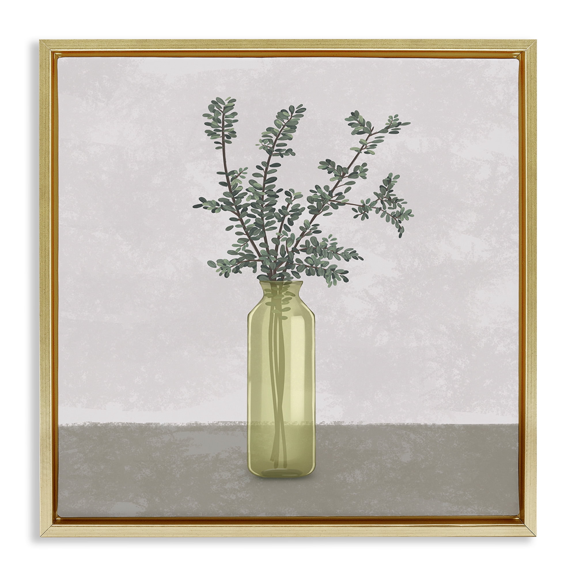 Stupell Industries Plant in Vase Neutral Grey Design Botanical & Floral Painting Gold Floater Framed Canvas Art Print Wall Art, 25 x 25