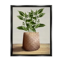 Stupell Industries Plant in Woven Planter Botanical & Floral Painting Black Floater Framed Canvas Art Print Wall Art, 17 x 21