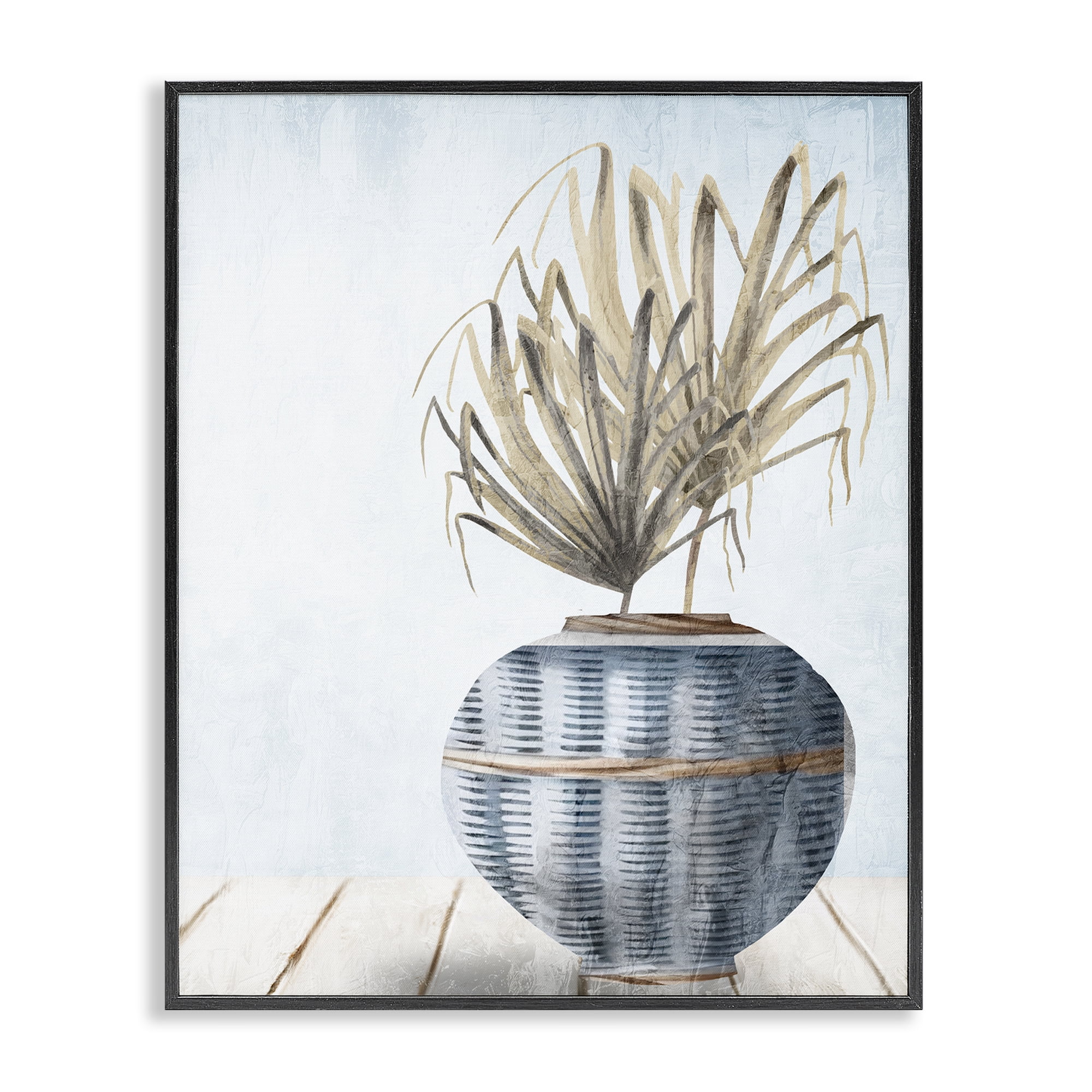 Stupell Industries Plant in Woven Vase Plants & Flowers Painting Black Framed Art Print Wall Art, 11 x 14