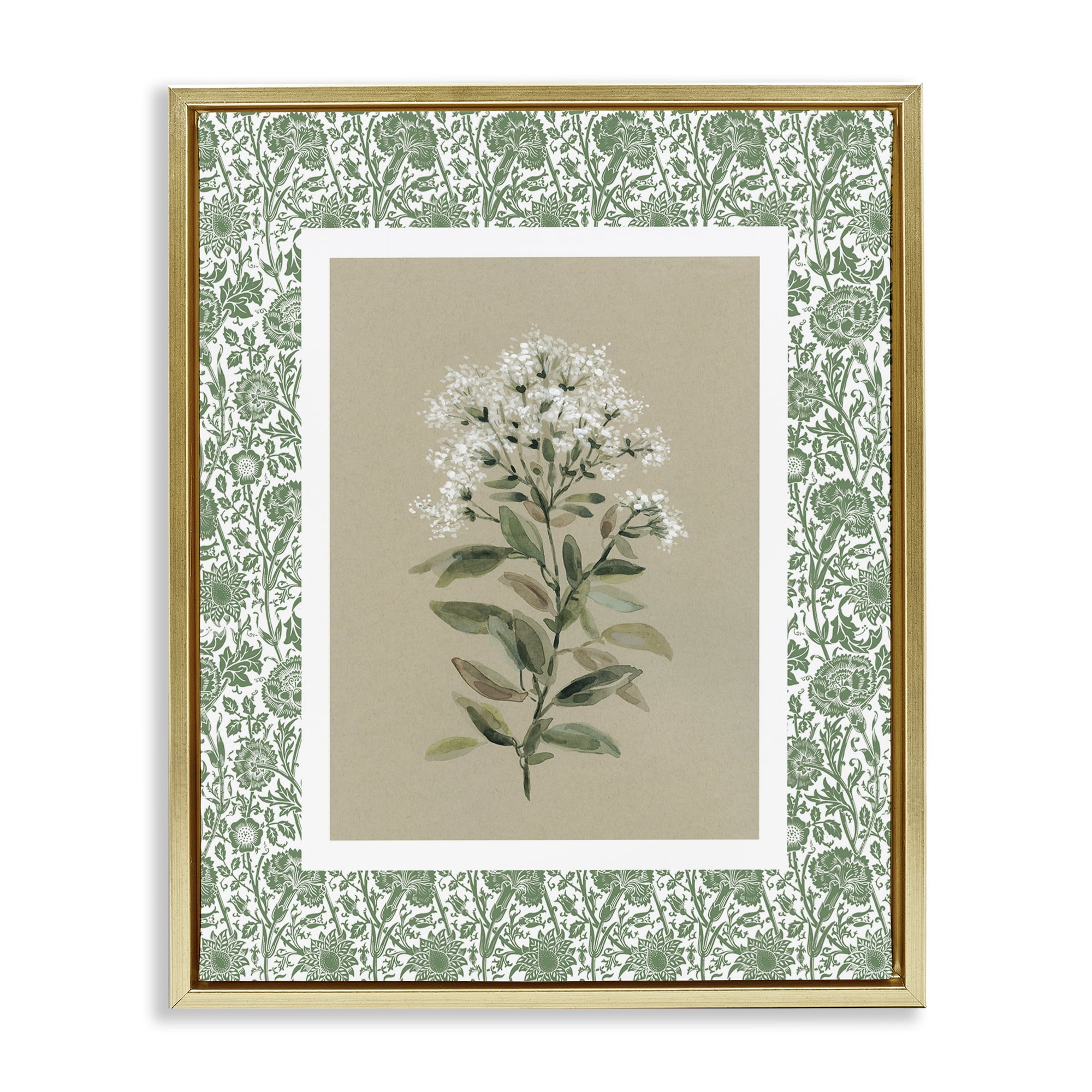 Stupell Industries Plant on Green Botanicals Gold Framed Floater Canvas Wall Art, design by Carol Robinson