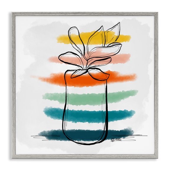 Stupell Industries Plant with Color Streaks Gray Framed Giclee Art design by Beki Marquardt, 12 x 12