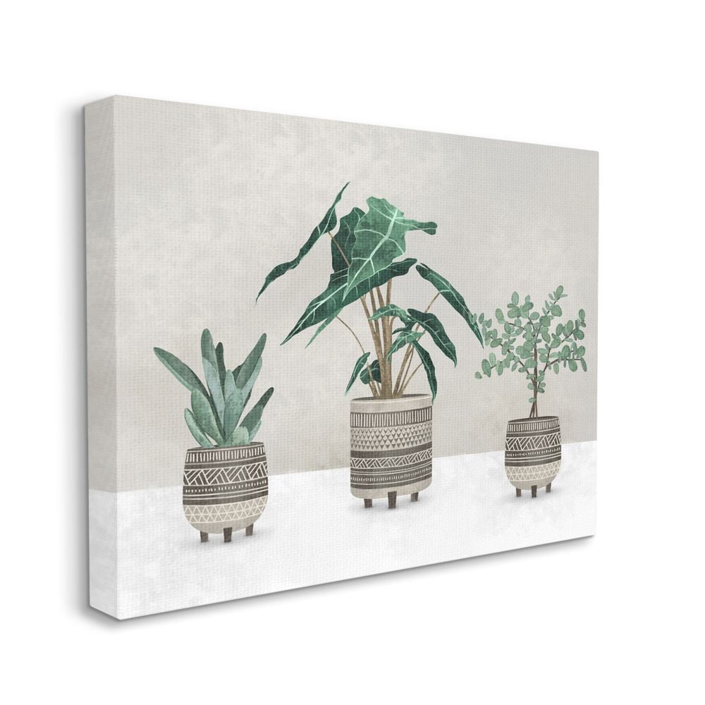 Stupell Industries Plants In Patterned Pots Neutral Grey Design Canvas Wall Art by Ziwei Li