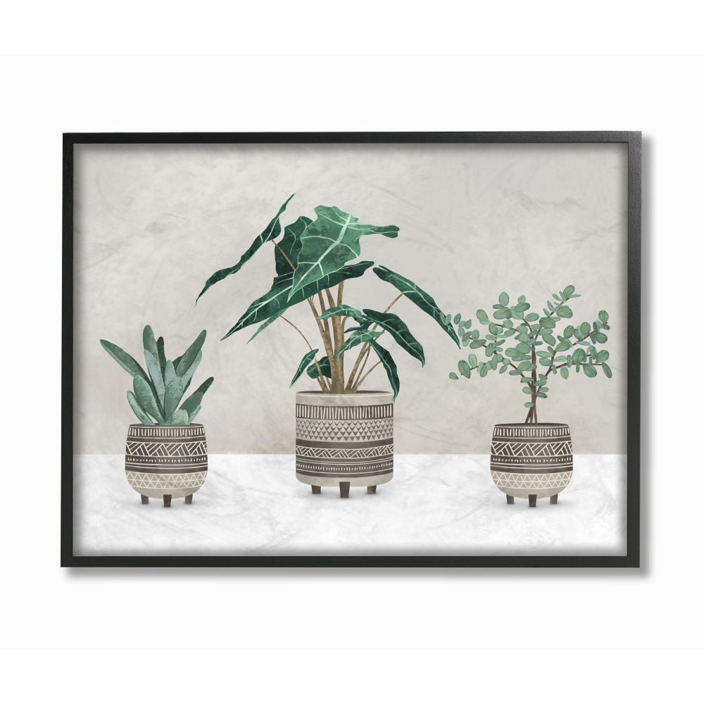 Stupell Industries Plants In Patterned Pots Neutral Grey Design Graphic Art Black Framed Art Print Wall Art, 16x20, by Ziwei Li