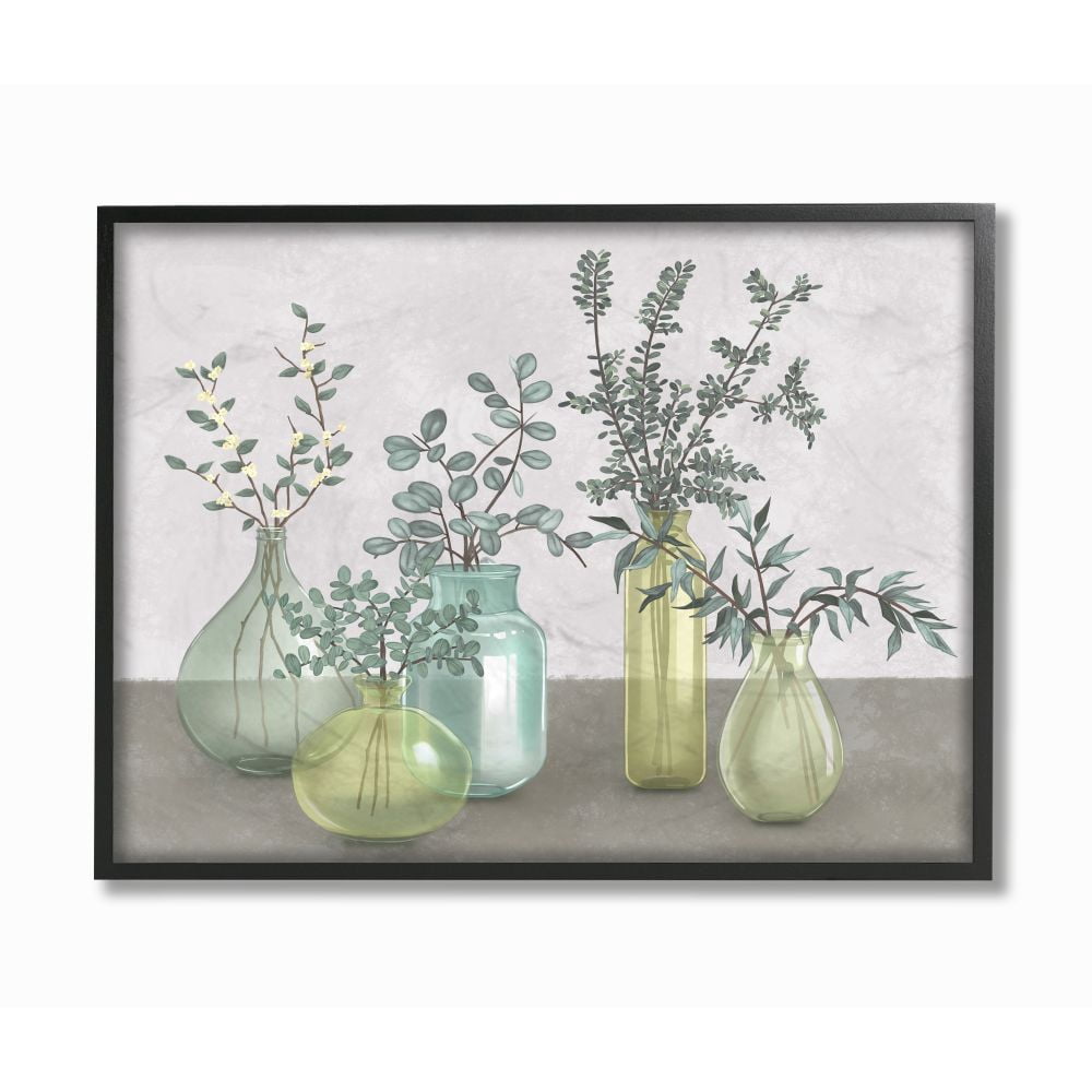Stupell Industries Plants In Vases Neutral Grey Design Graphic Art Black Framed Art Print Wall Art, 16x20, by Ziwei Li