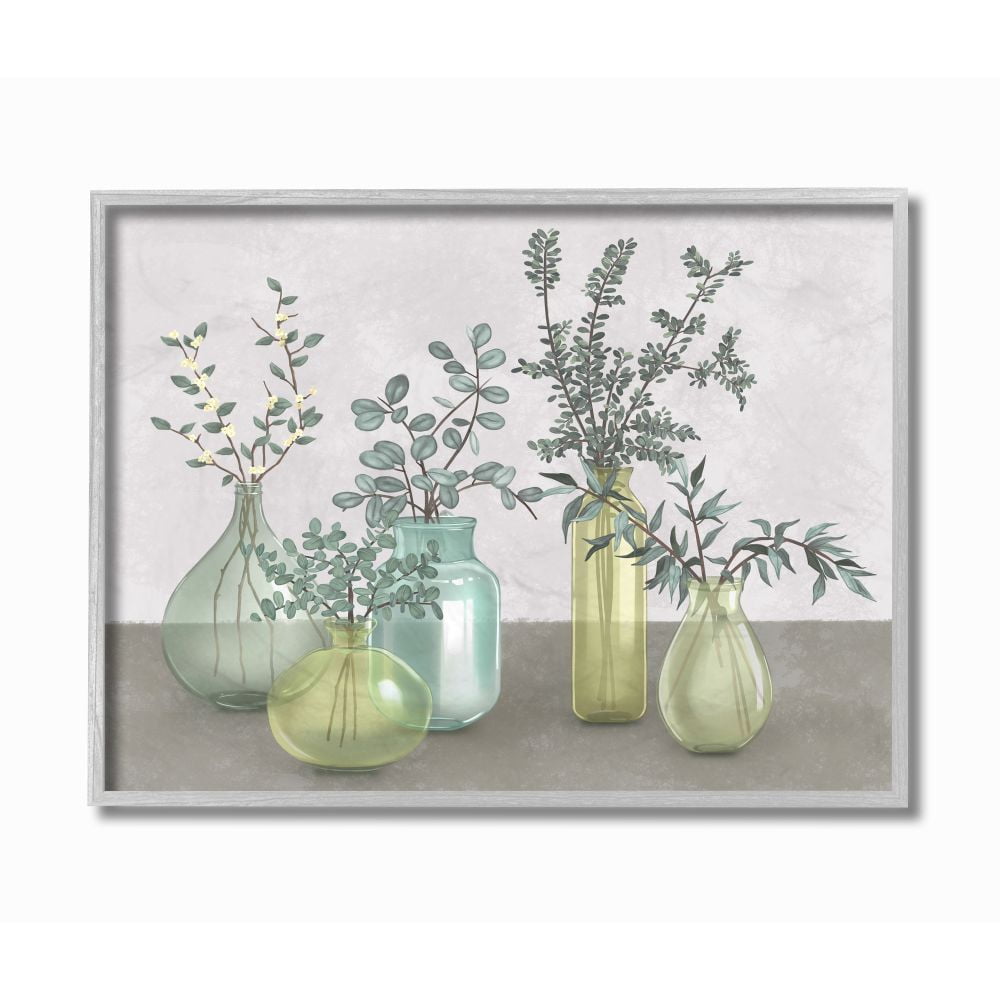 Neutral Gray Abstract Plants in Vases Canvas Print, 16x20