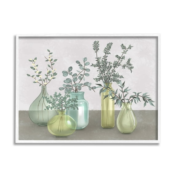 Stupell Industries Plants In Vases Neutral Grey Design Graphic Art White Framed Art Print Wall Art, 16x20, by Ziwei Li