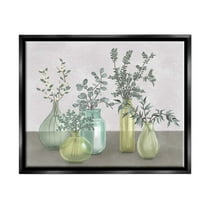 Stupell Industries Plants In Vases Neutral Grey Design Jet Black Framed Floating Canvas Wall Art, 16x20, by Ziwei Li